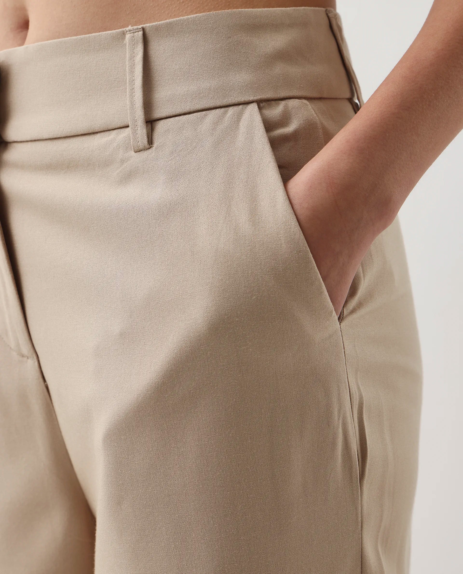 Rareism Women's Roneshif B Beige Viscose Plain Ankle Length Straight Fit Trouser