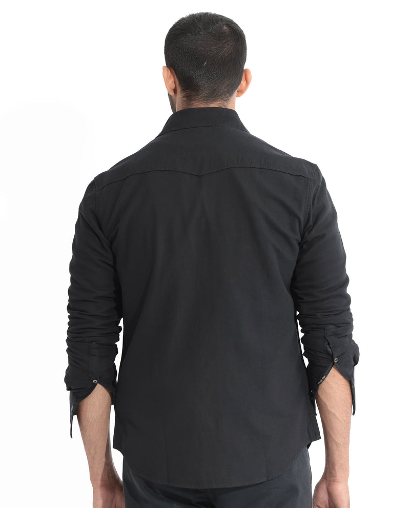 Rare Rabbit Men's Rubans Black Cotton Fabric Full Sleeves Denim Shirt