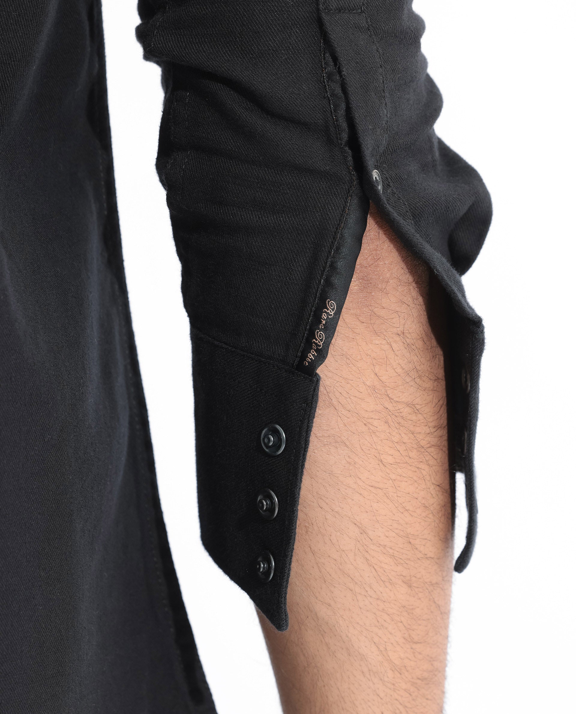 Rare Rabbit Men's Rubans Black Cotton Fabric Full Sleeves Denim Shirt