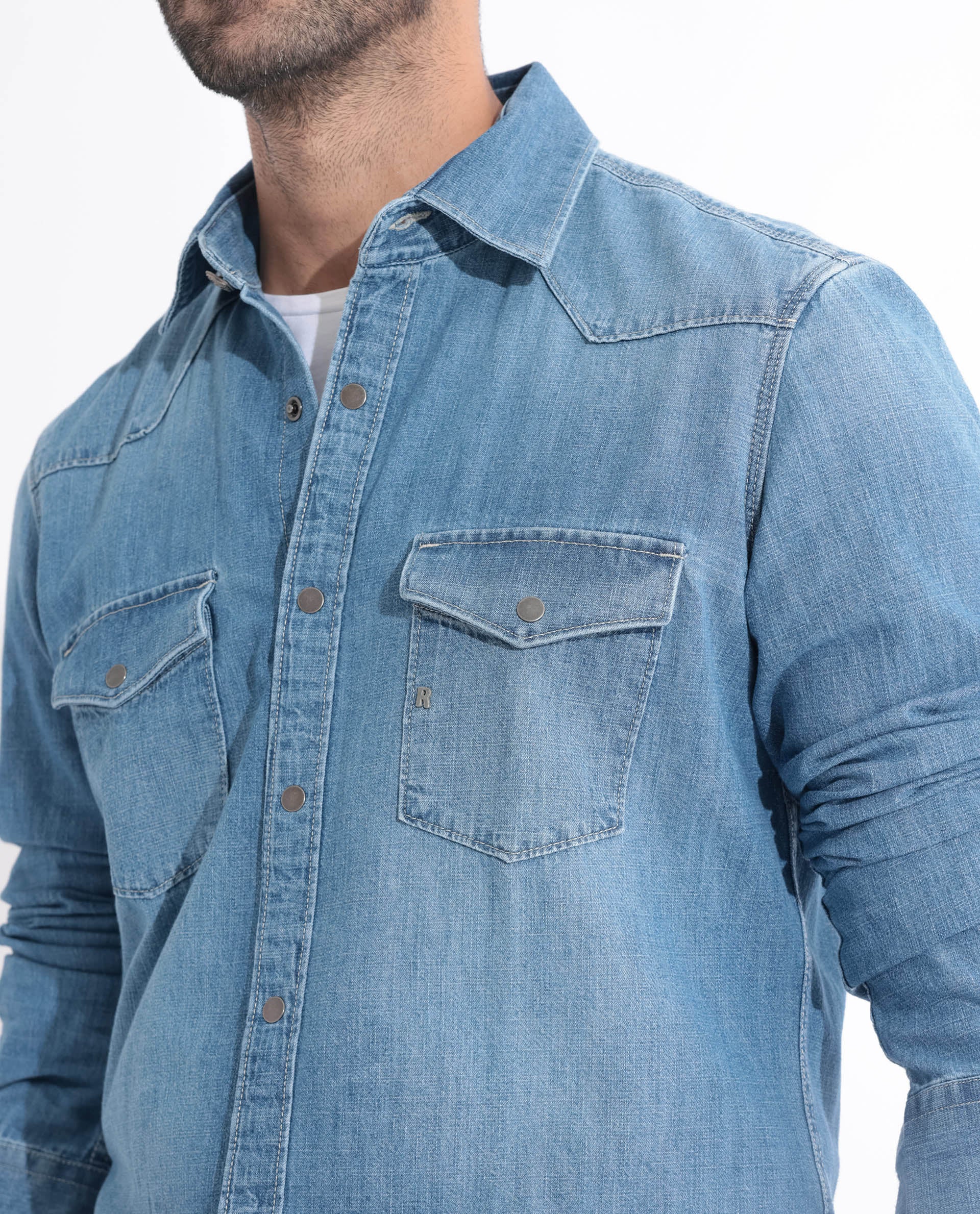 Buy Steel Blue Slim fit Denim Shirt for Men Online – Badmaash
