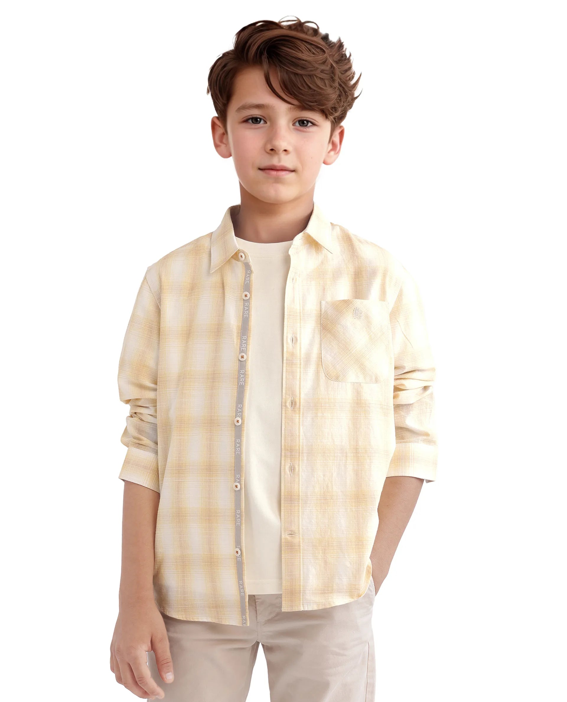Rare Ones Kids Sable Yellow Cotton Full Sleeve Spread Collar Checked Shirt