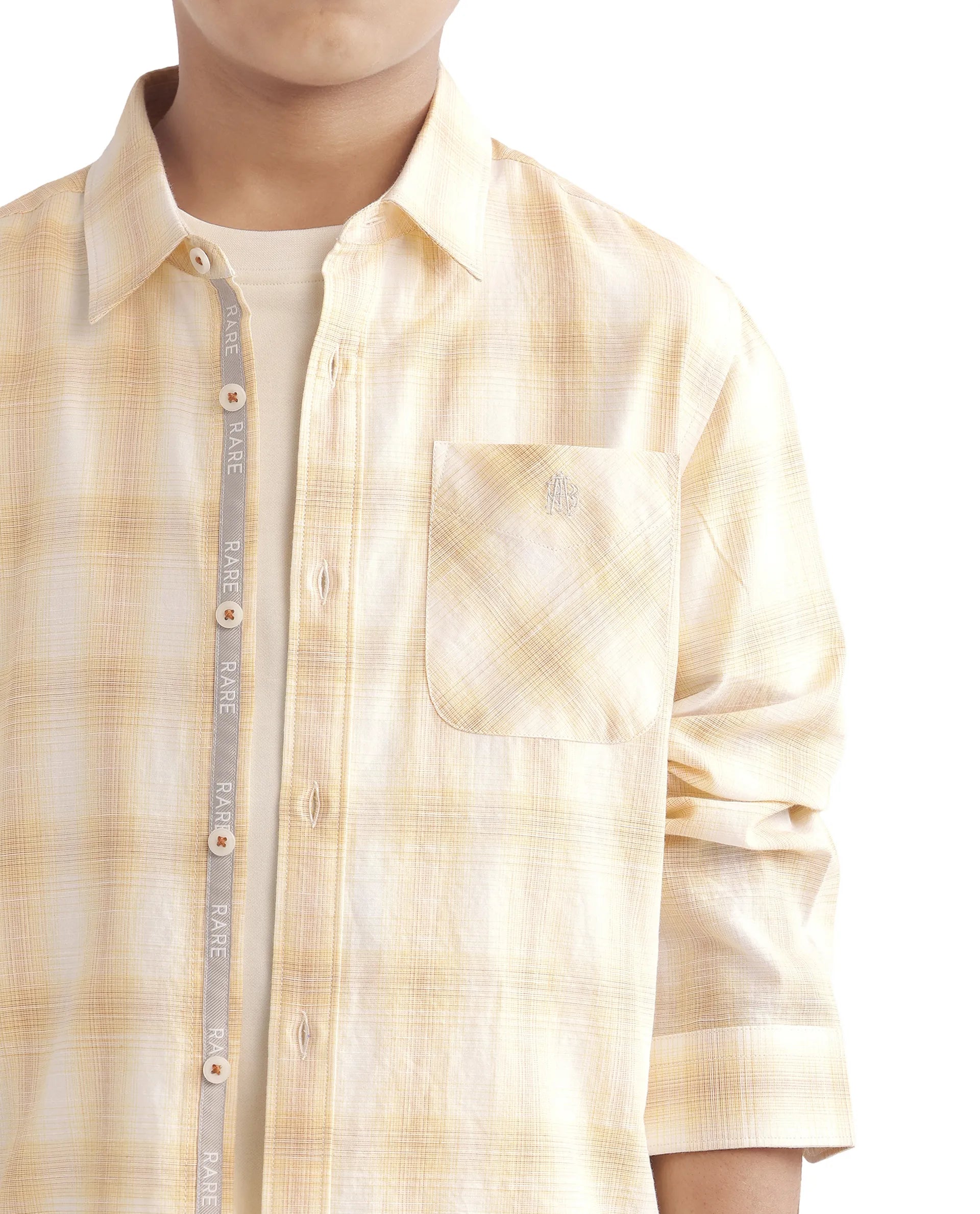 Rare Ones Kids Sable Yellow Cotton Full Sleeve Spread Collar Checked Shirt