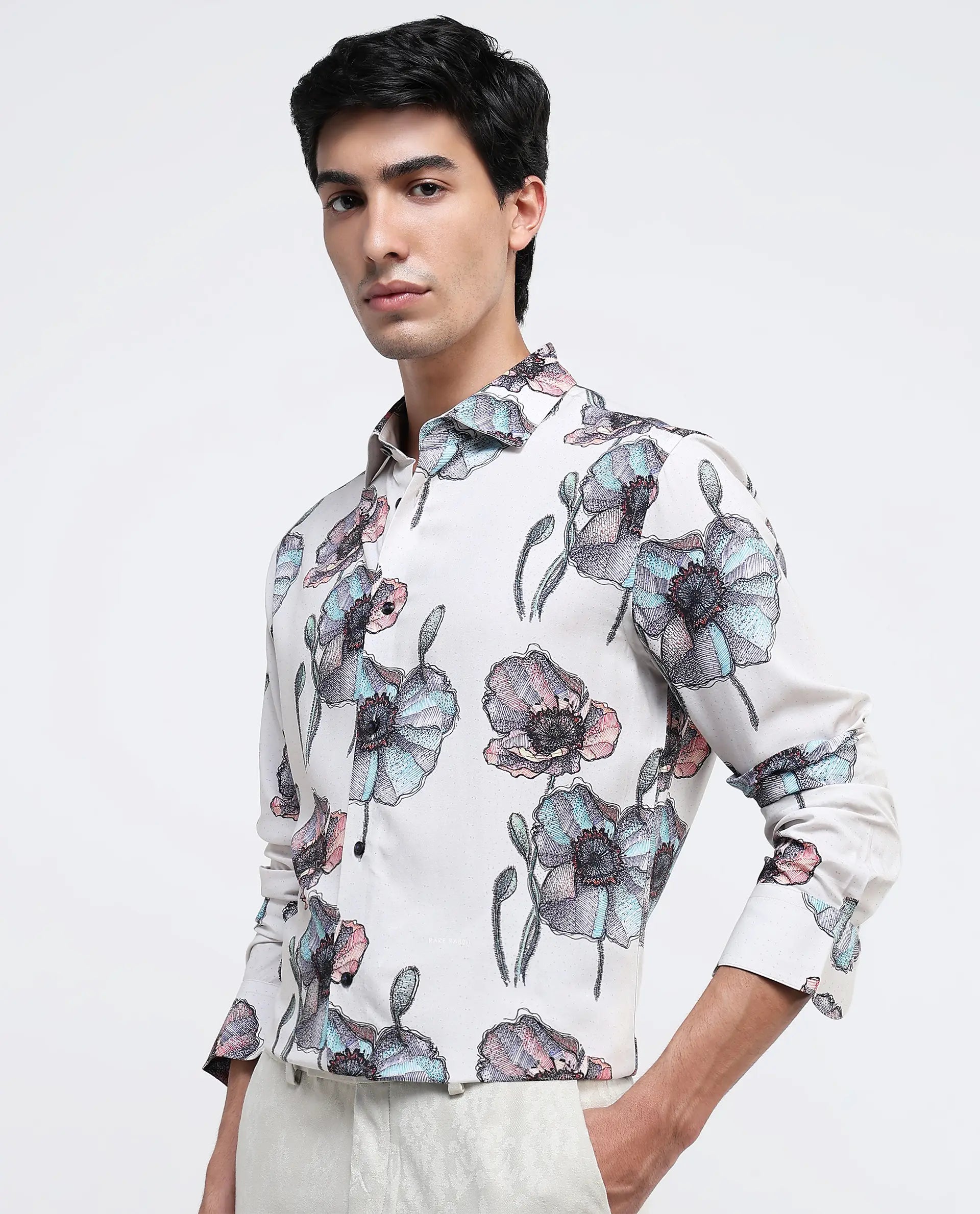 Rare Rabbit Men Saddle-1 Light Pink Full Sleeve Regular Fit Shirt