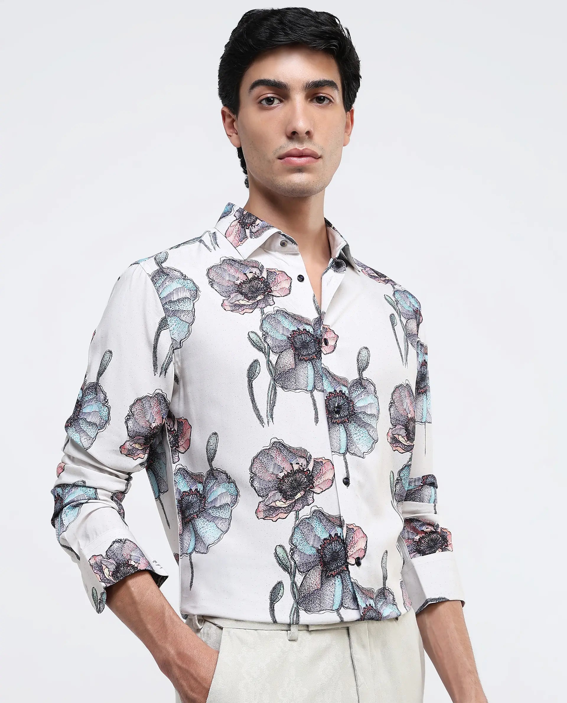 Rare Rabbit Men Saddle-1 Light Pink Full Sleeve Regular Fit Shirt