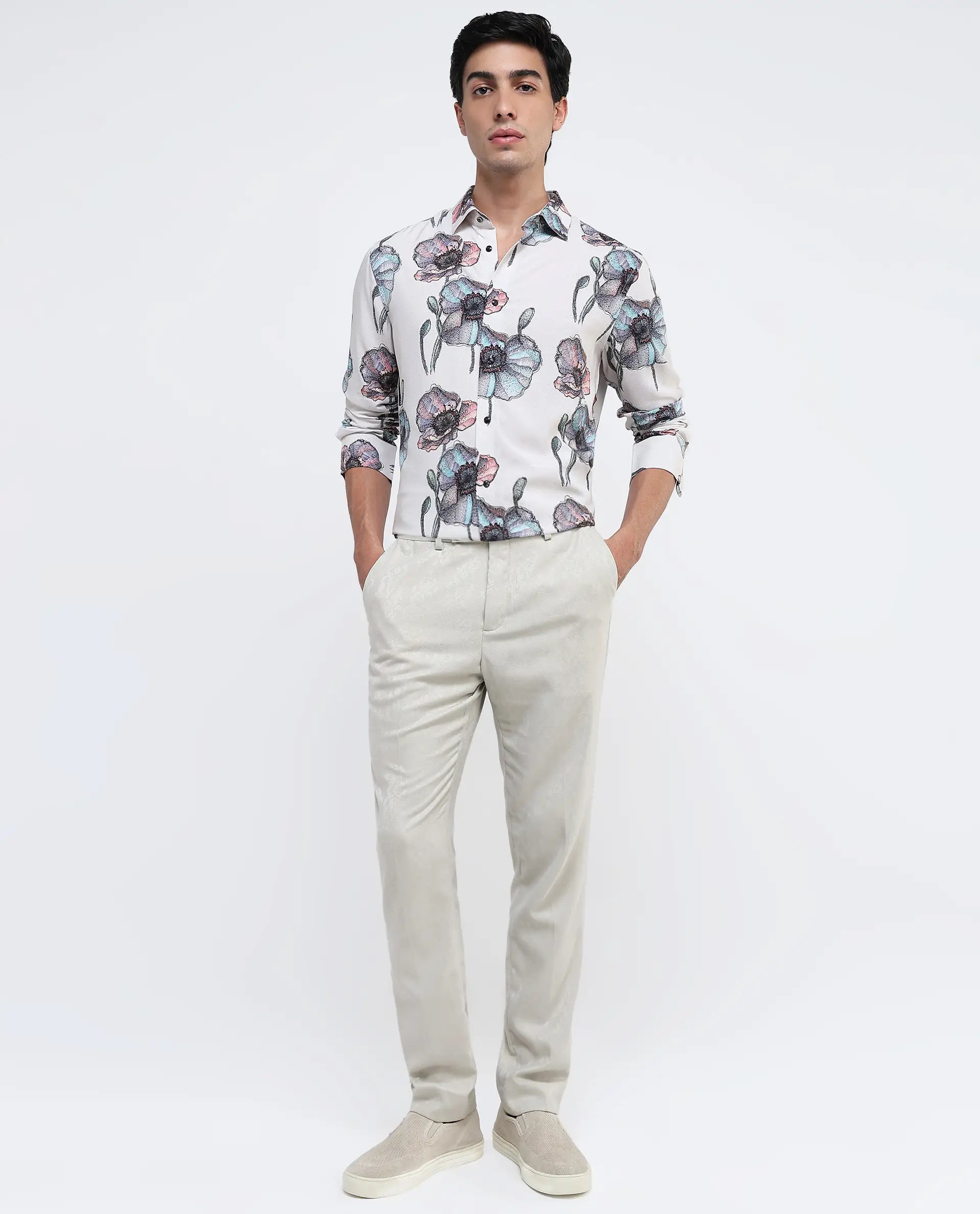 Rare Rabbit Men Saddle-1 Light Pink Full Sleeve Regular Fit Shirt