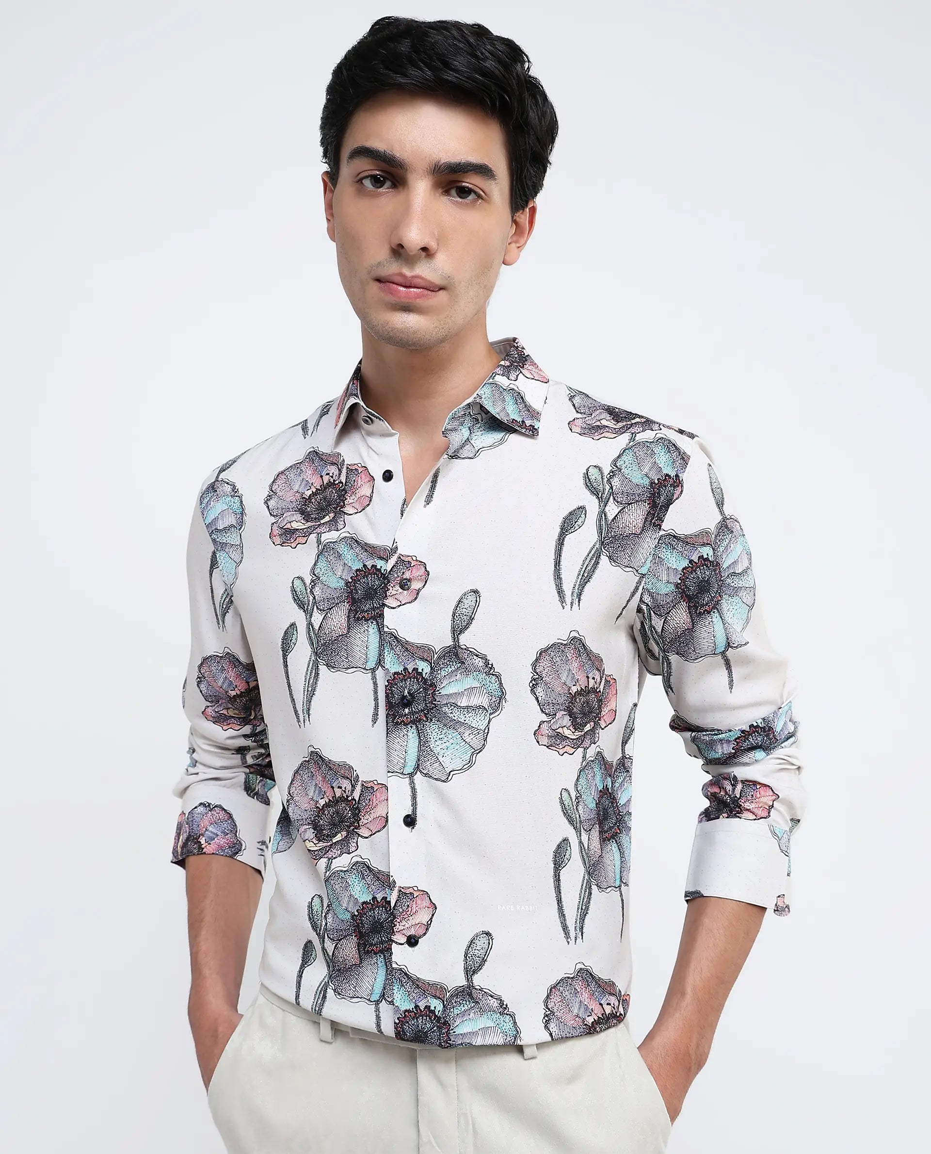 Rare Rabbit Men Saddle-1 Light Pink Full Sleeve Regular Fit Shirt