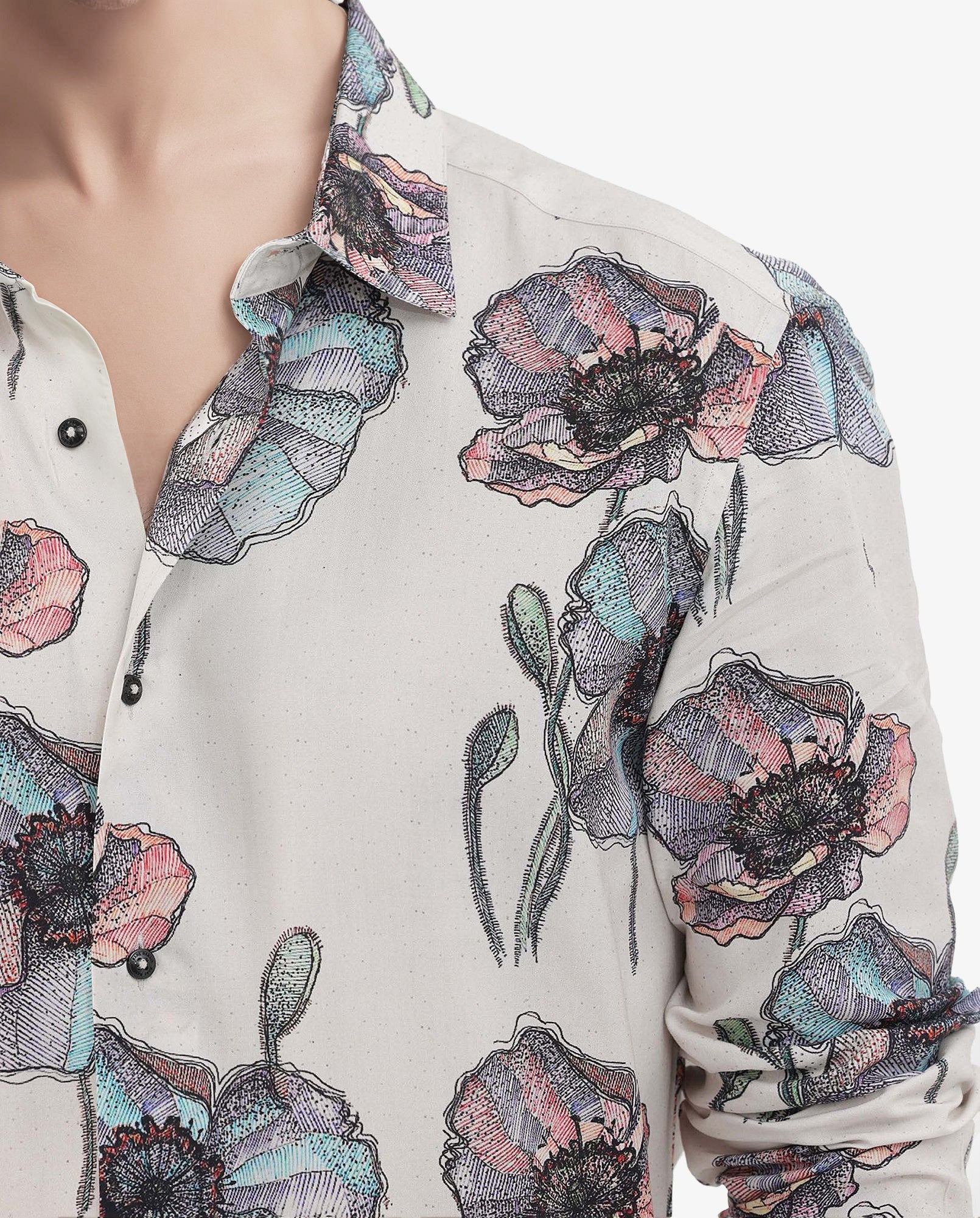 Rare Rabbit Mens Saddle Light Pink Full Sleeve Floral Print Shirt