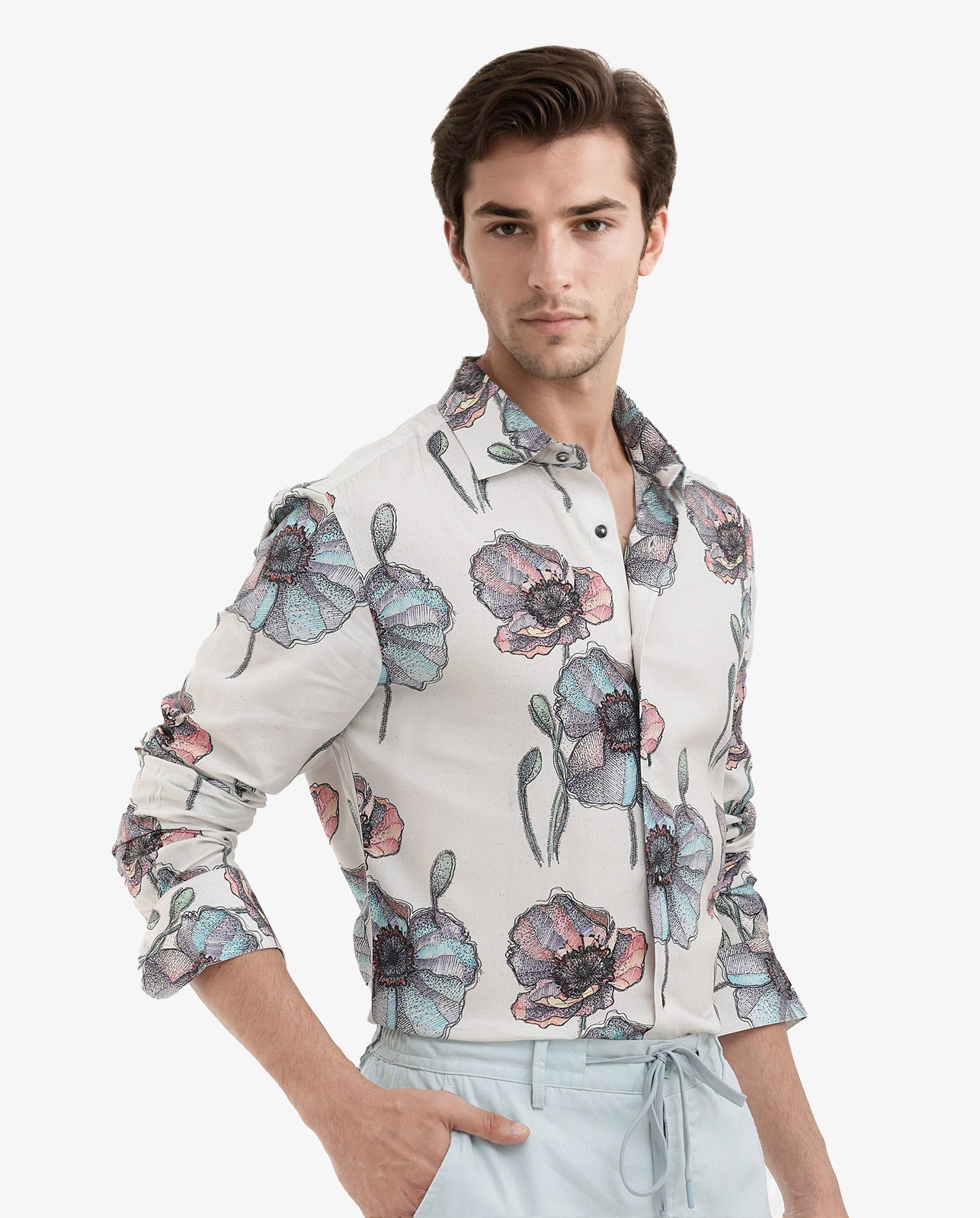 Rare Rabbit Mens Saddle Light Pink Full Sleeve Floral Print Shirt