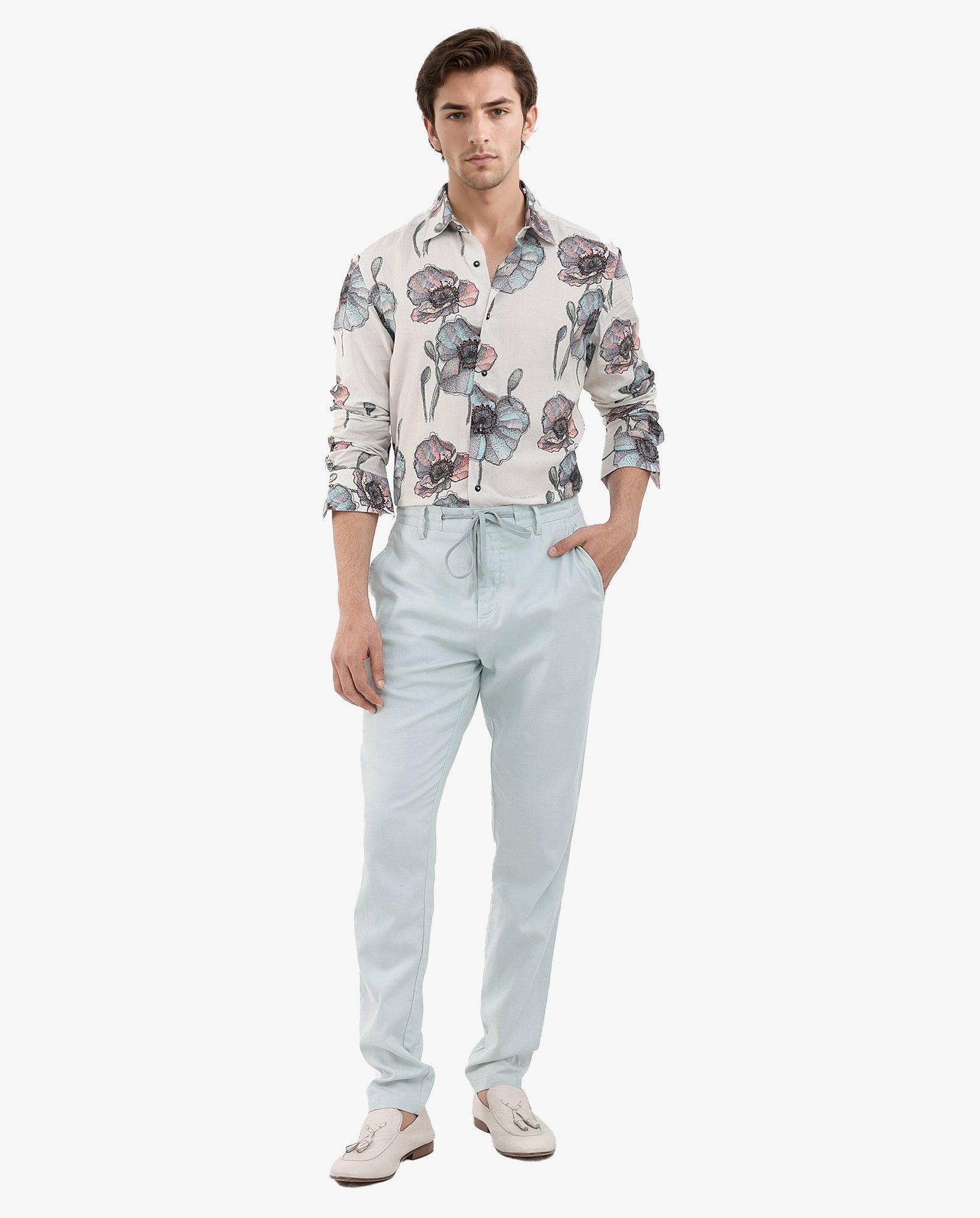 Rare Rabbit Mens Saddle Light Pink Full Sleeve Floral Print Shirt