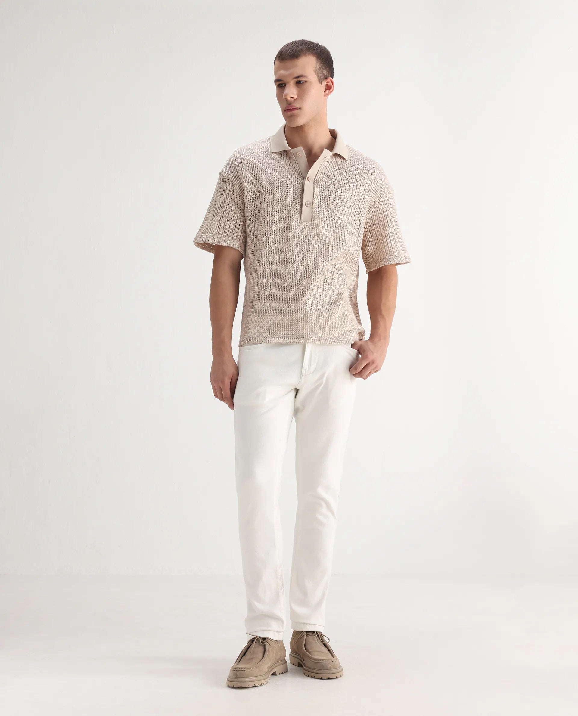 Rare Rabbit Men's Safi White Cotton Blend Plain Hawk Slim Fit Jeans