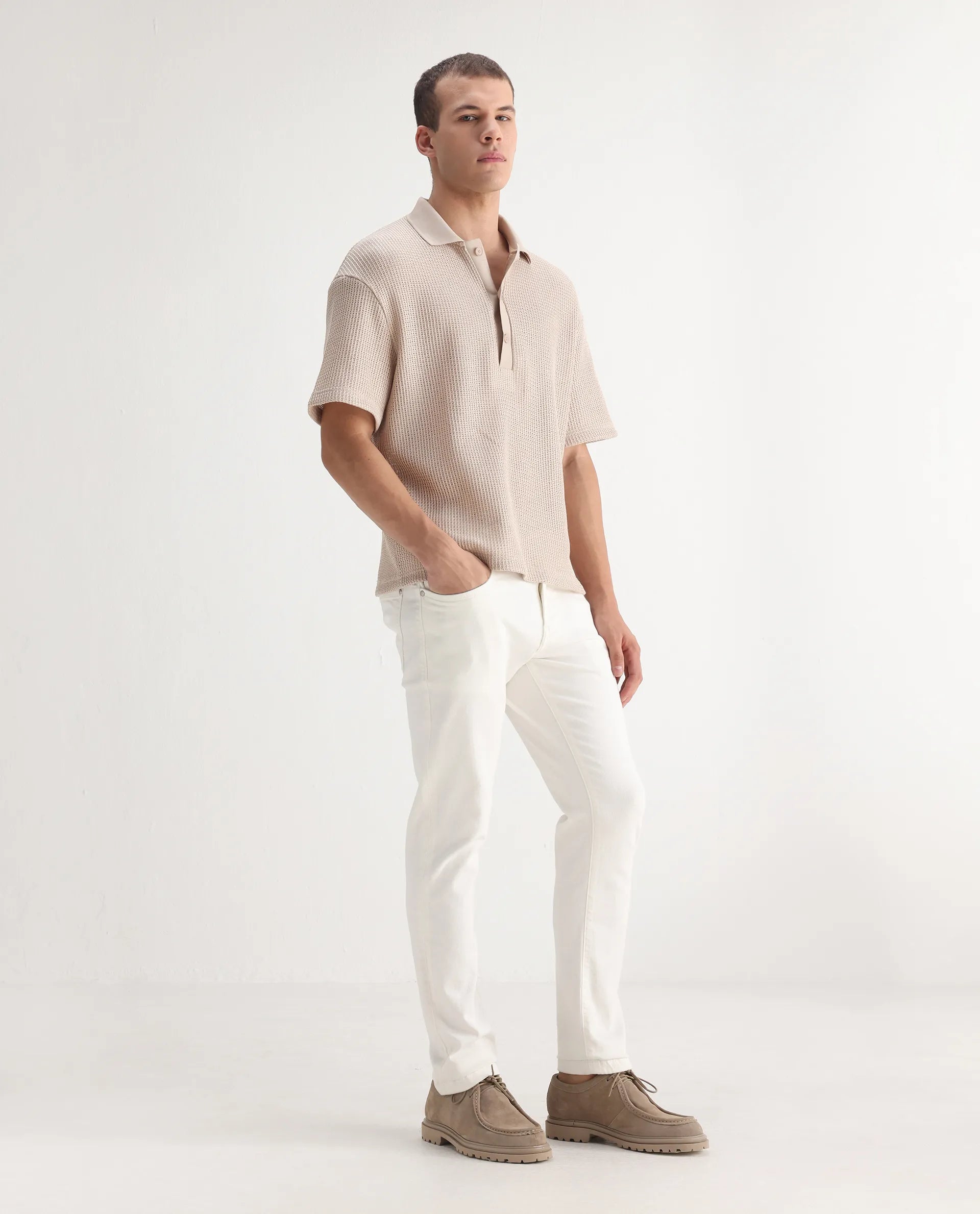 Rare Rabbit Men's Safi White Cotton Blend Plain Hawk Slim Fit Jeans