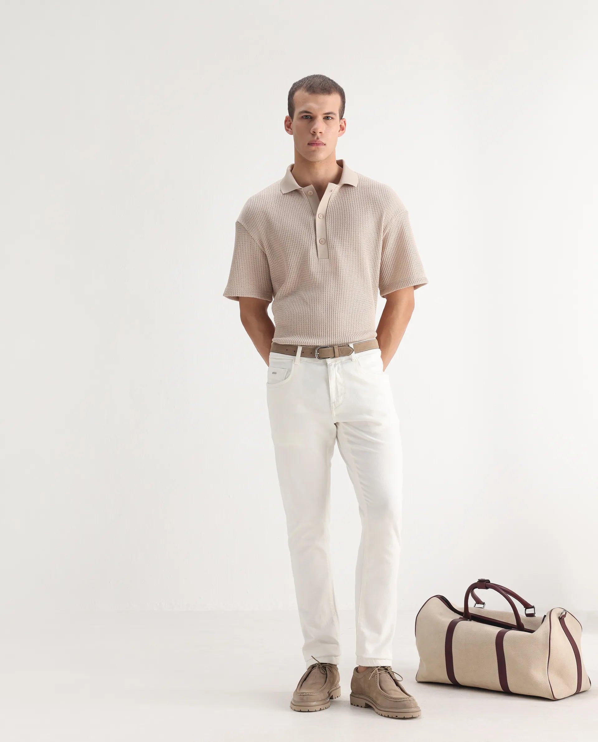 Rare Rabbit Men's Safi White Cotton Blend Plain Hawk Slim Fit Jeans