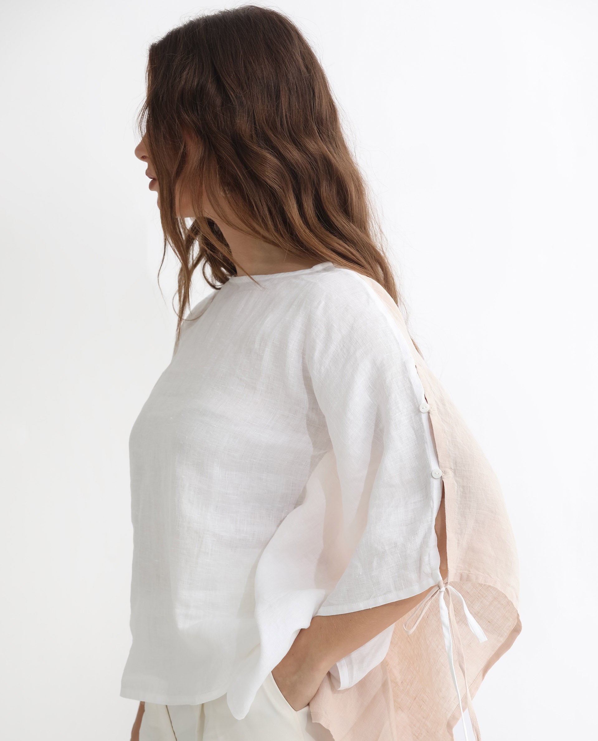 Rareism Women Safron White Linen Fabric Regular Fit Boat Neck Half Sleeves Solid Top