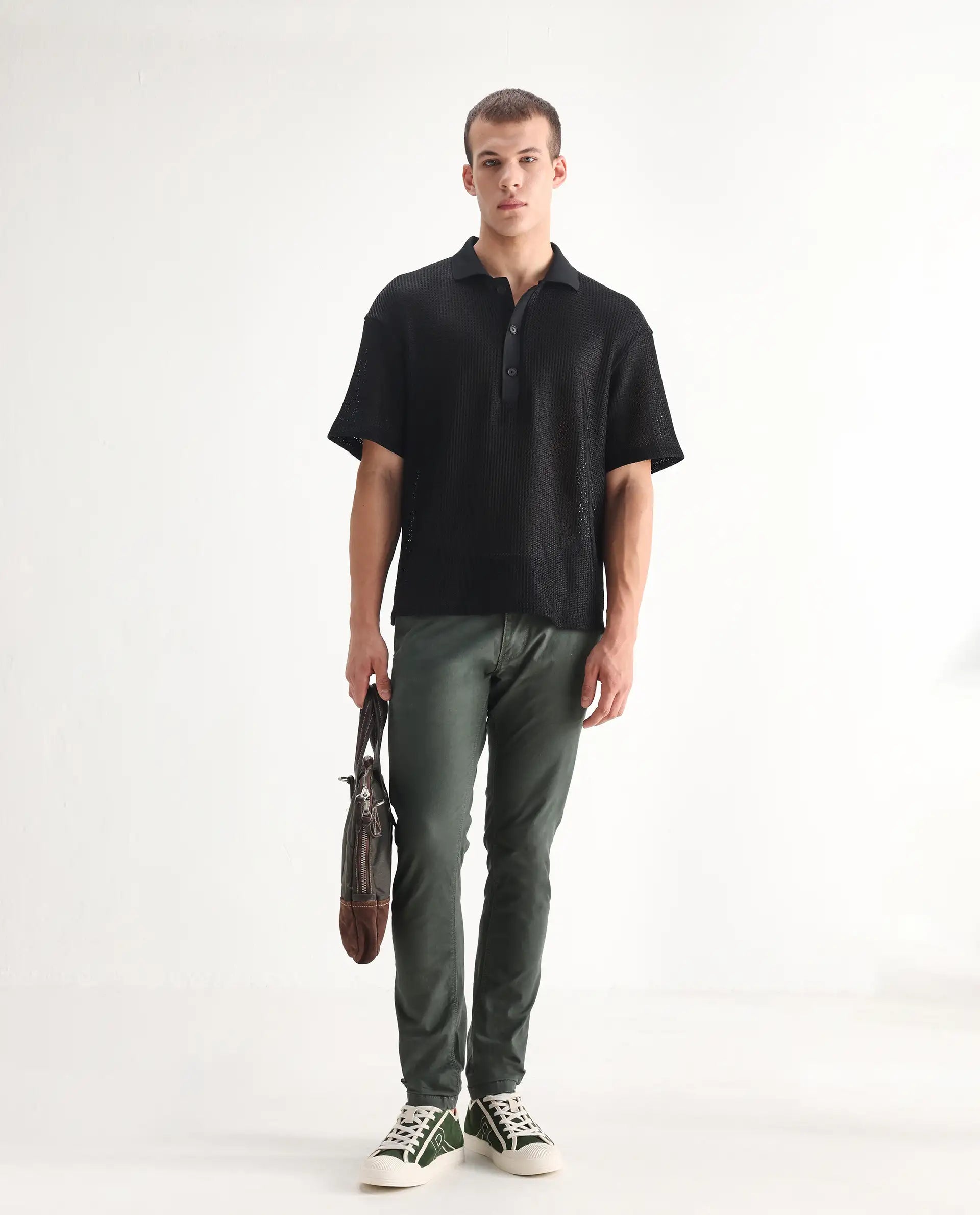 Rare Rabbit Men's Saho Olive Cotton Plain Hawk Slim Fit Jeans