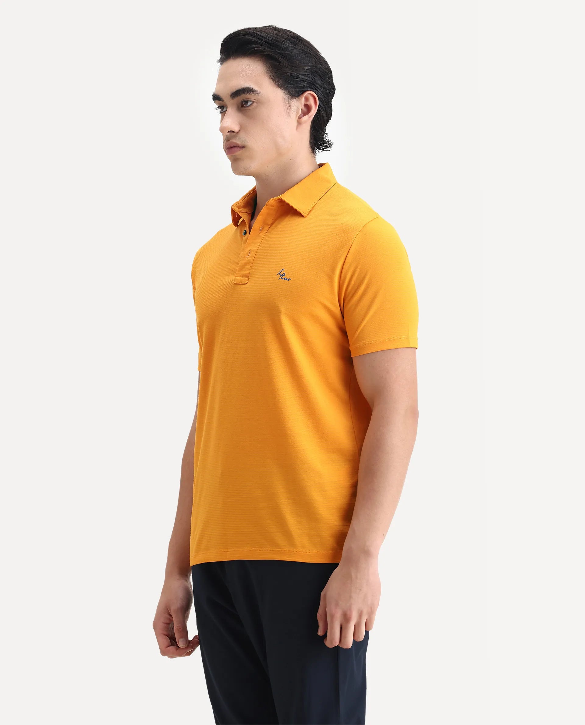 Rare Rabbit Men's Sailor Yellow Polyester Striped Print Regular Fit Half Sleeve Polo