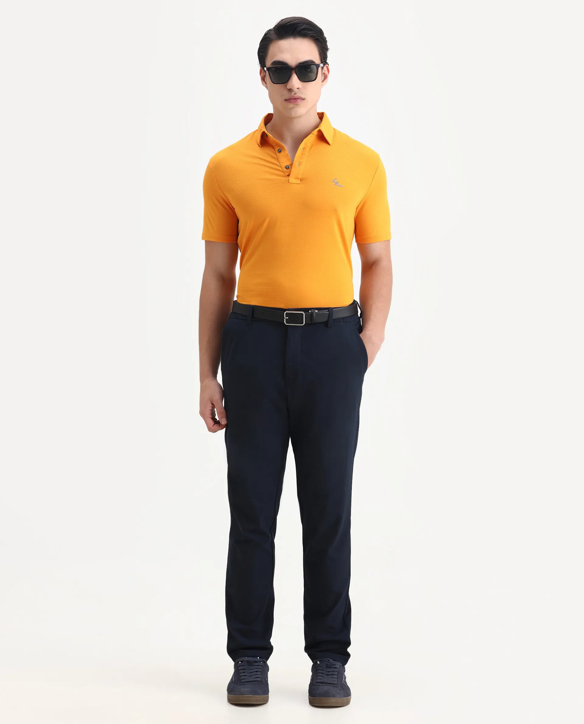 Rare Rabbit Men's Sailor Yellow Polyester Striped Print Regular Fit Half Sleeve Polo