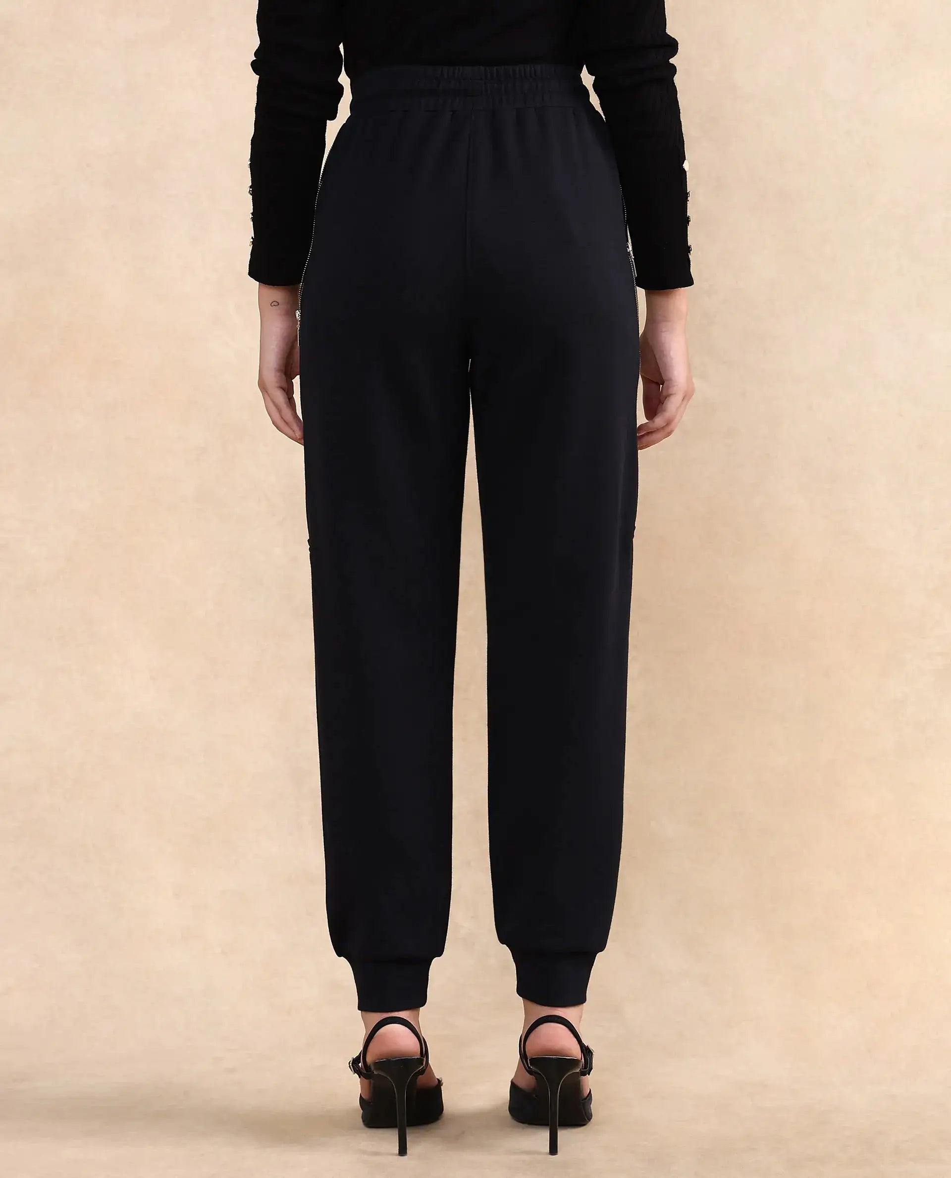 Rareism Women Saints Black Cotton Blend Fabric Ankle Length Plain Track Pant