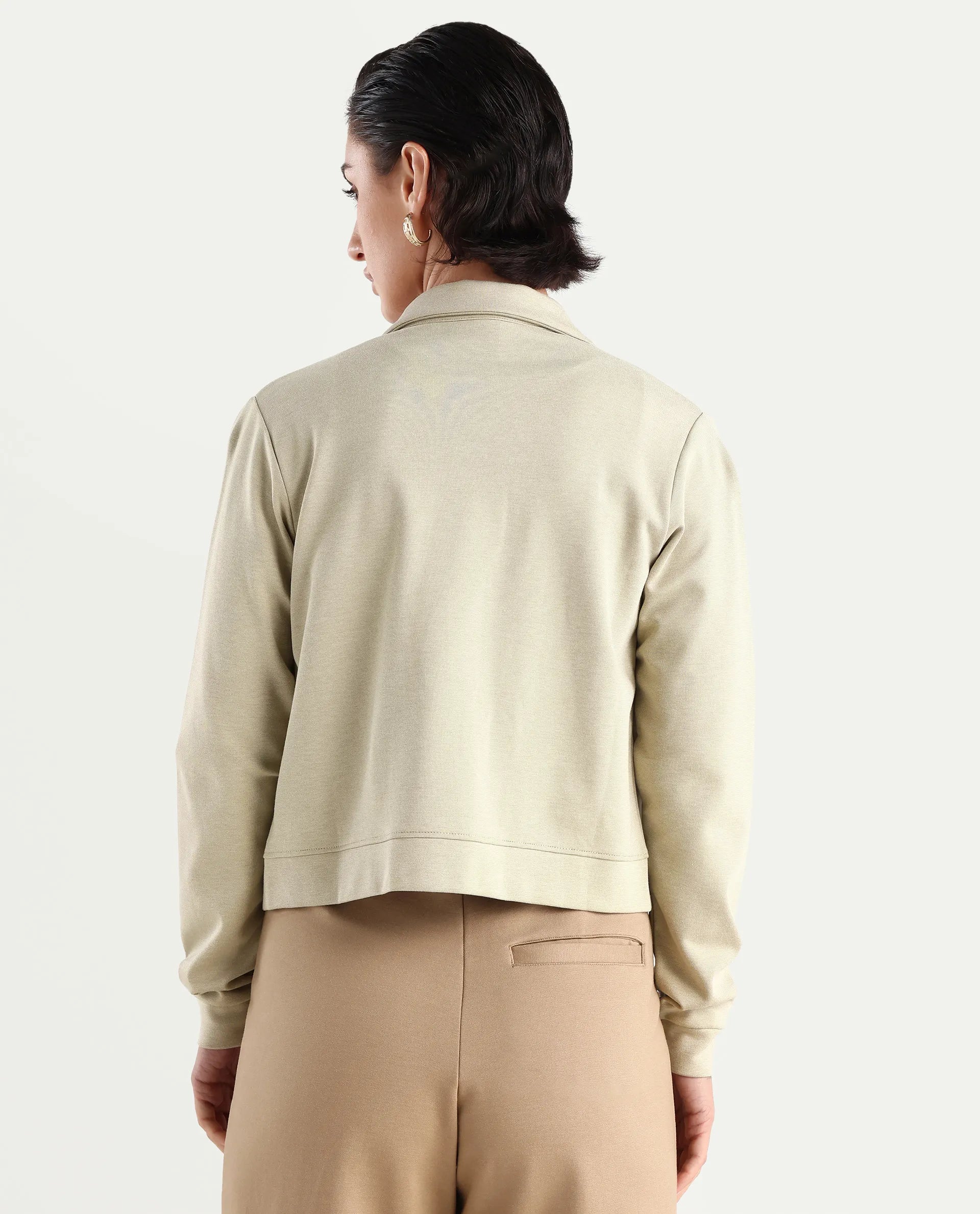 Rareism Women's Sakaryan Beige Cotton Blend Spread Collar Plain Relaxed Fit Shirt