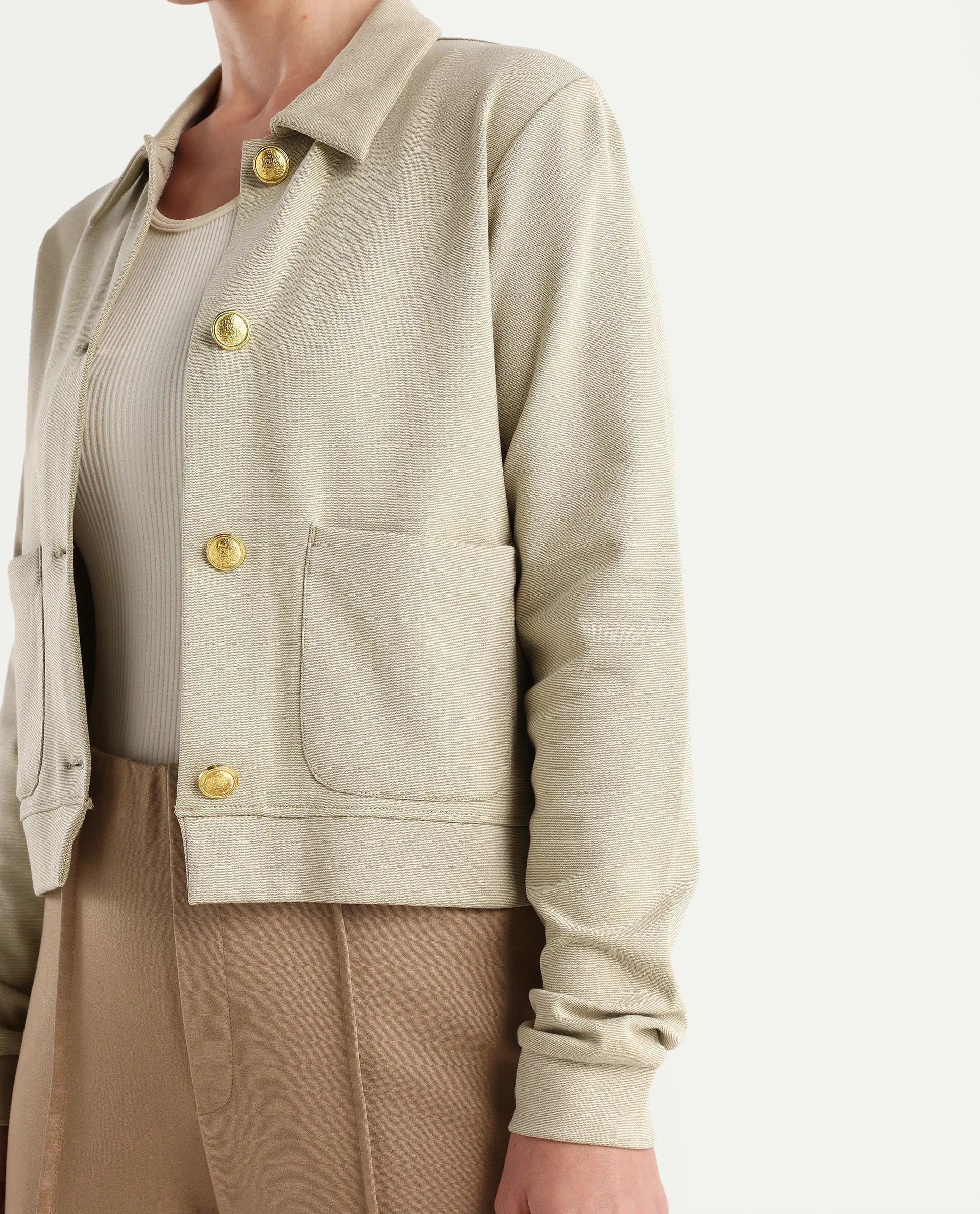 Rareism Women's Sakaryan Beige Cotton Blend Spread Collar Plain Relaxed Fit Shirt