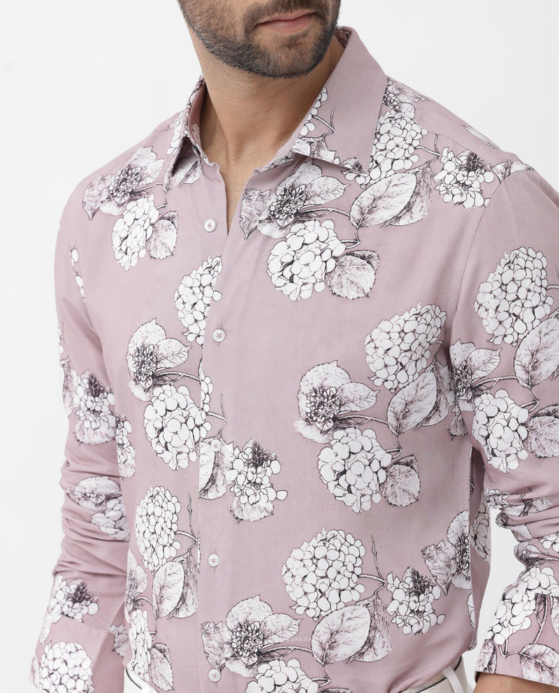 Rare Rabbit Men's Sakon Dusky Pink Viscose Fabric Full Sleeves Floral Print Shirt