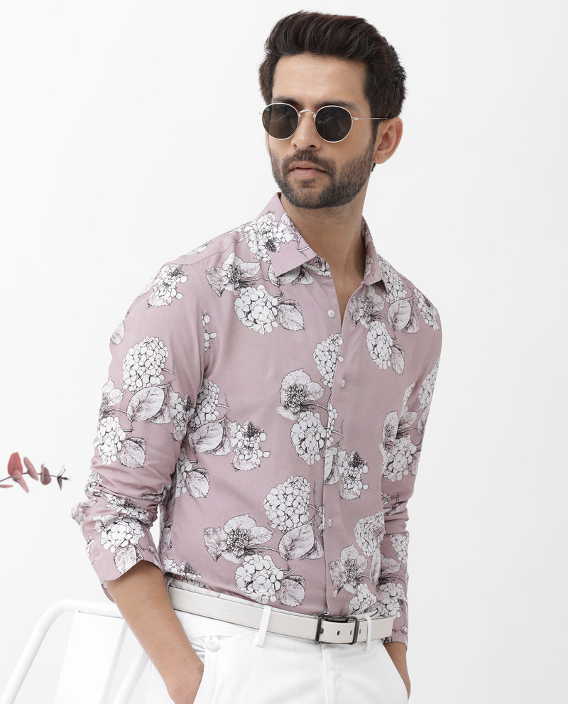 Rare Rabbit Men's Sakon Dusky Pink Viscose Fabric Full Sleeves Floral Print Shirt