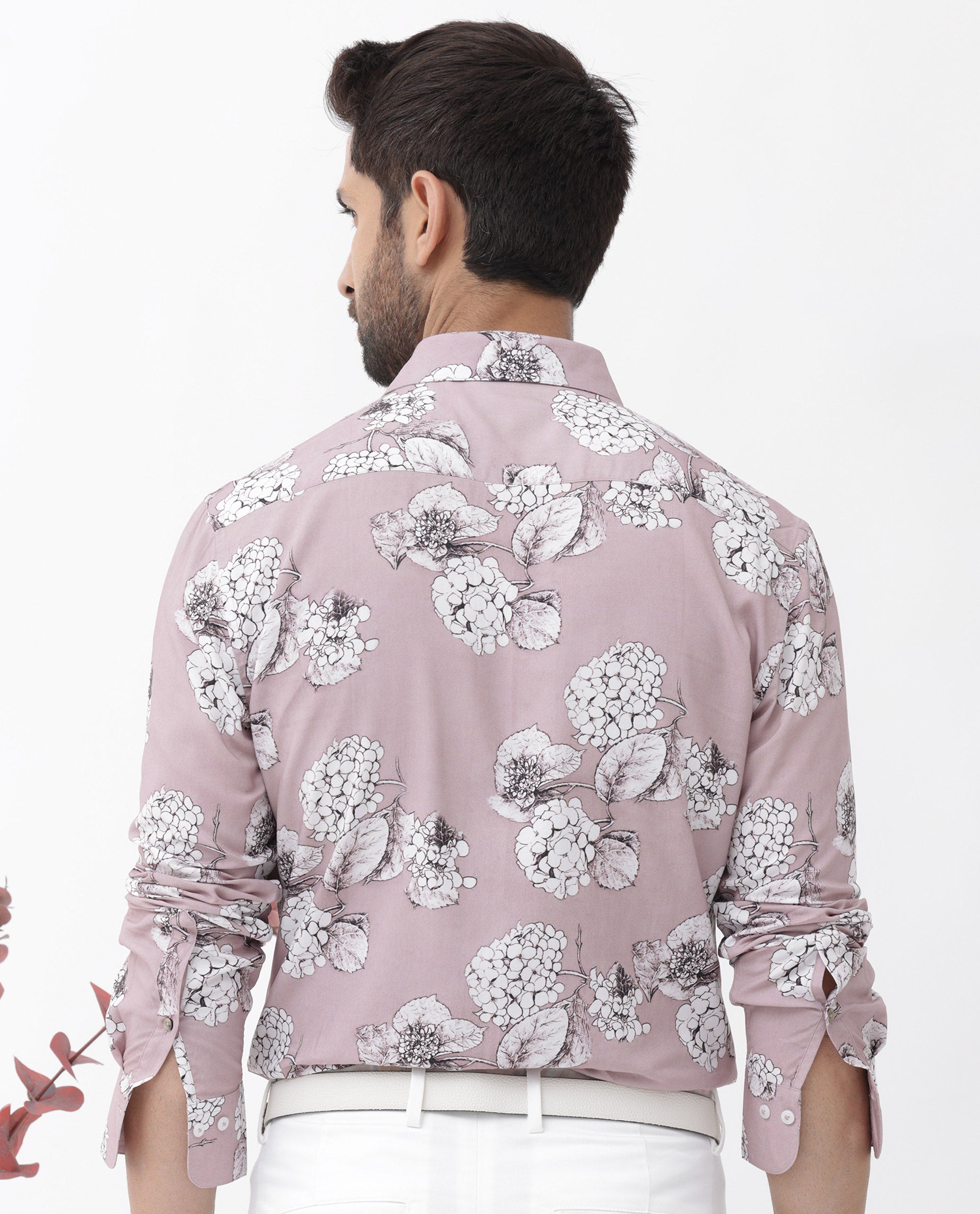 Rare Rabbit Men's Sakon Dusky Pink Viscose Fabric Full Sleeves Floral Print Shirt