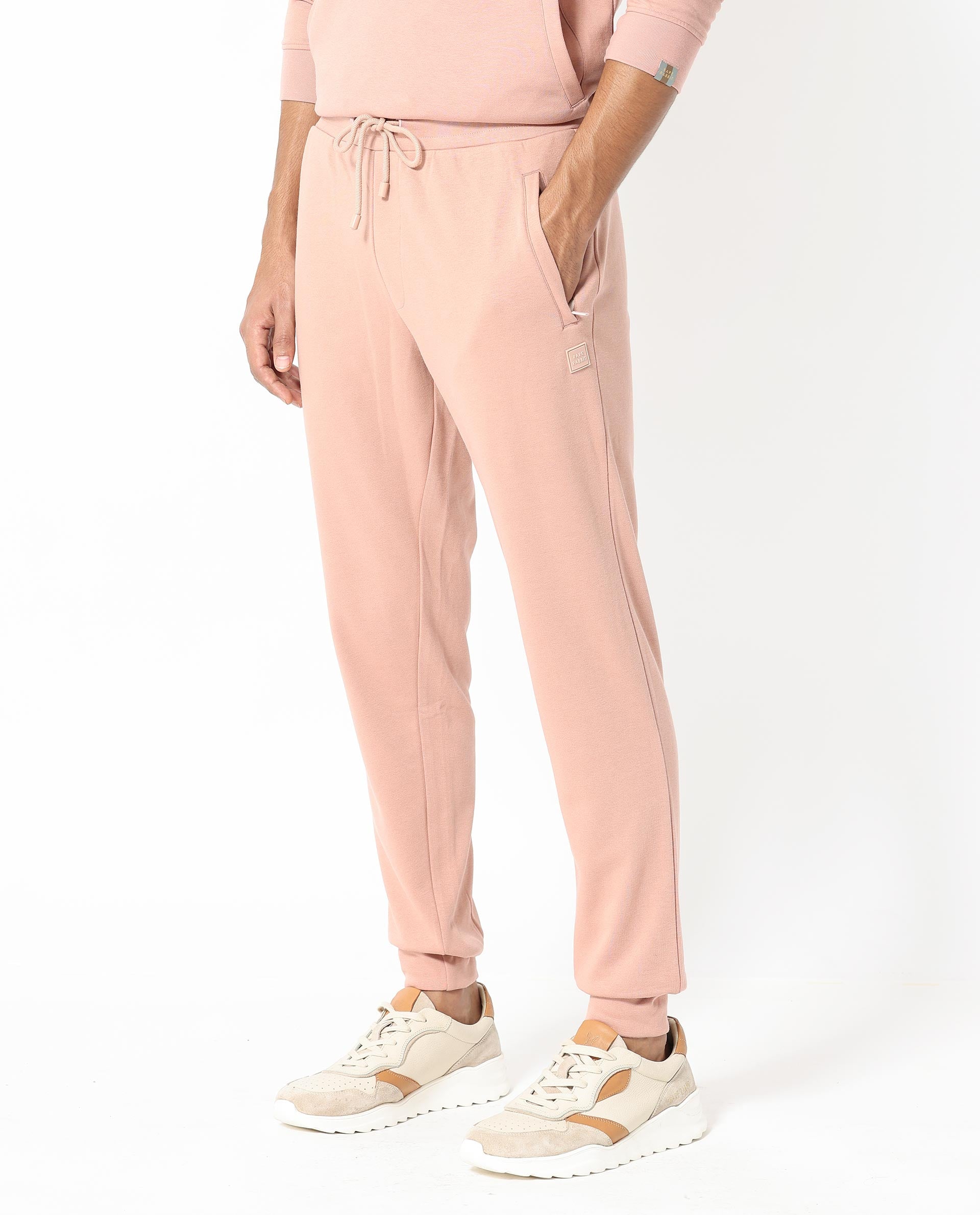 Rare Rabbit Men's Saku Peach Cotton Polyester Fabric Drawstring Closure Regular Fit Mid Rise Trackpant