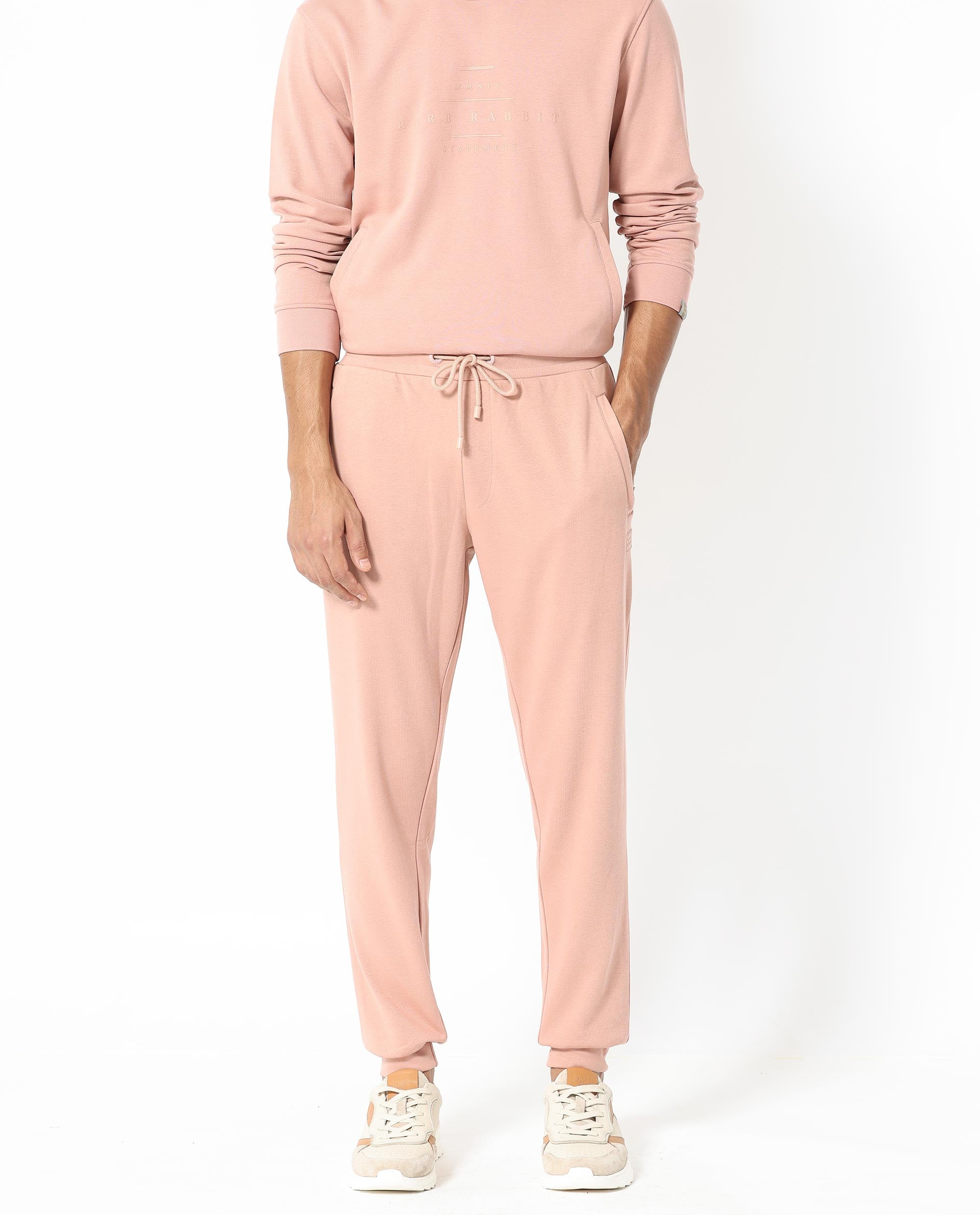 Rare Rabbit Men's Saku Peach Cotton Polyester Fabric Drawstring Closure Regular Fit Mid Rise Trackpant