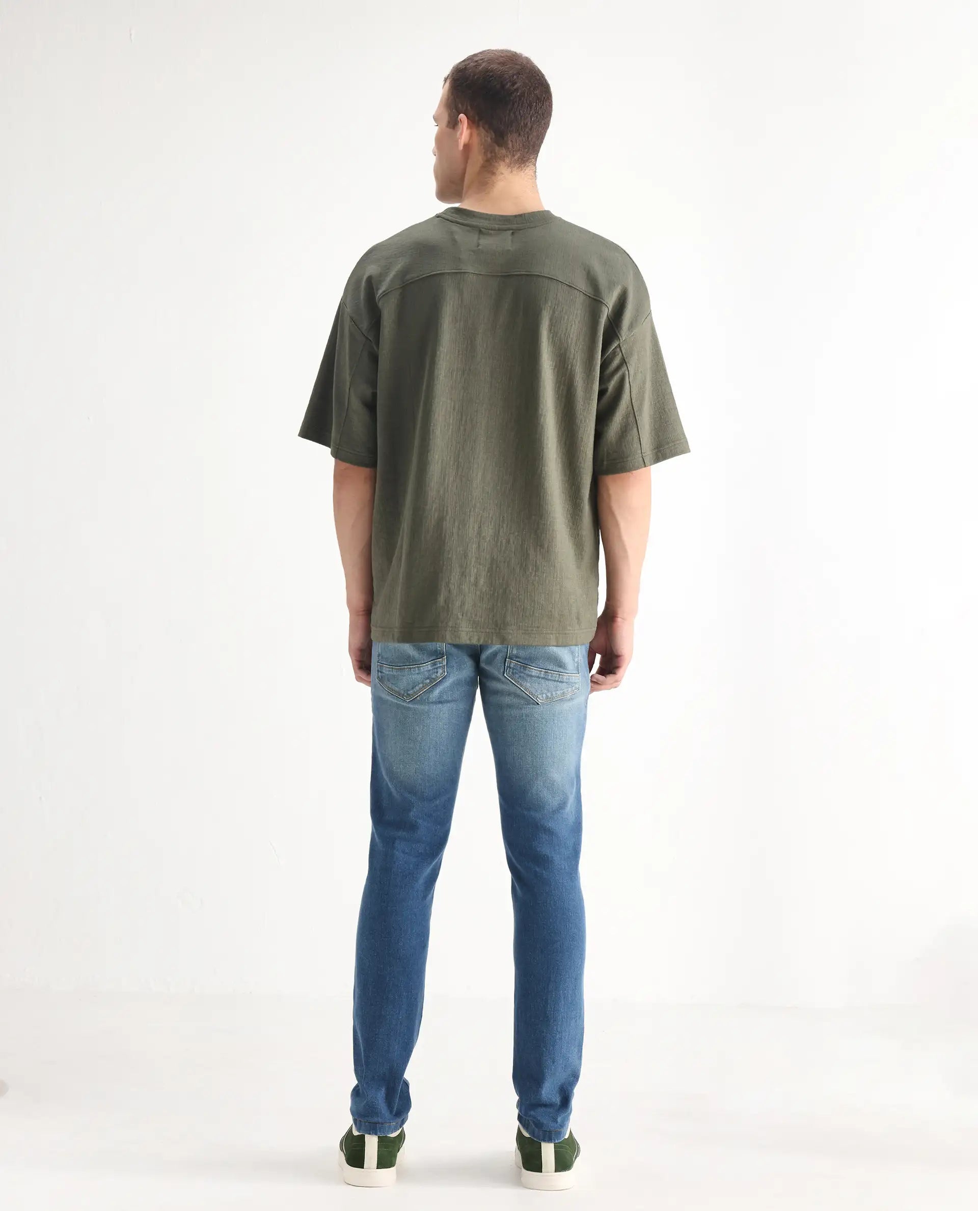 Rare Rabbit Men's Salar Pastel Blue Cotton Blend Plain Hawk Slim Fit Jeans