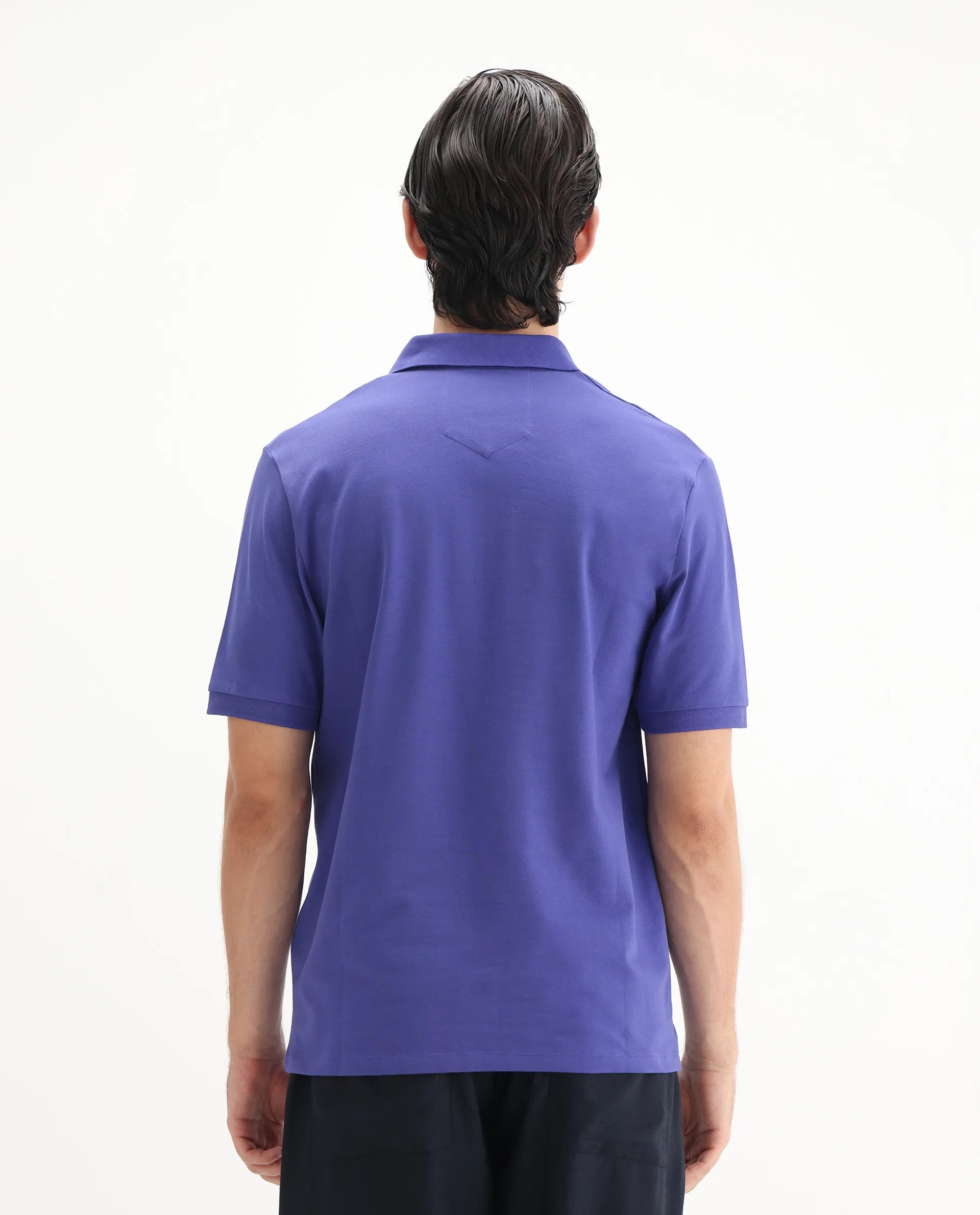 Rare Rabbit Men's Salis-25 Purple Cotton Plain Regular Fit Half Sleeve Polo
