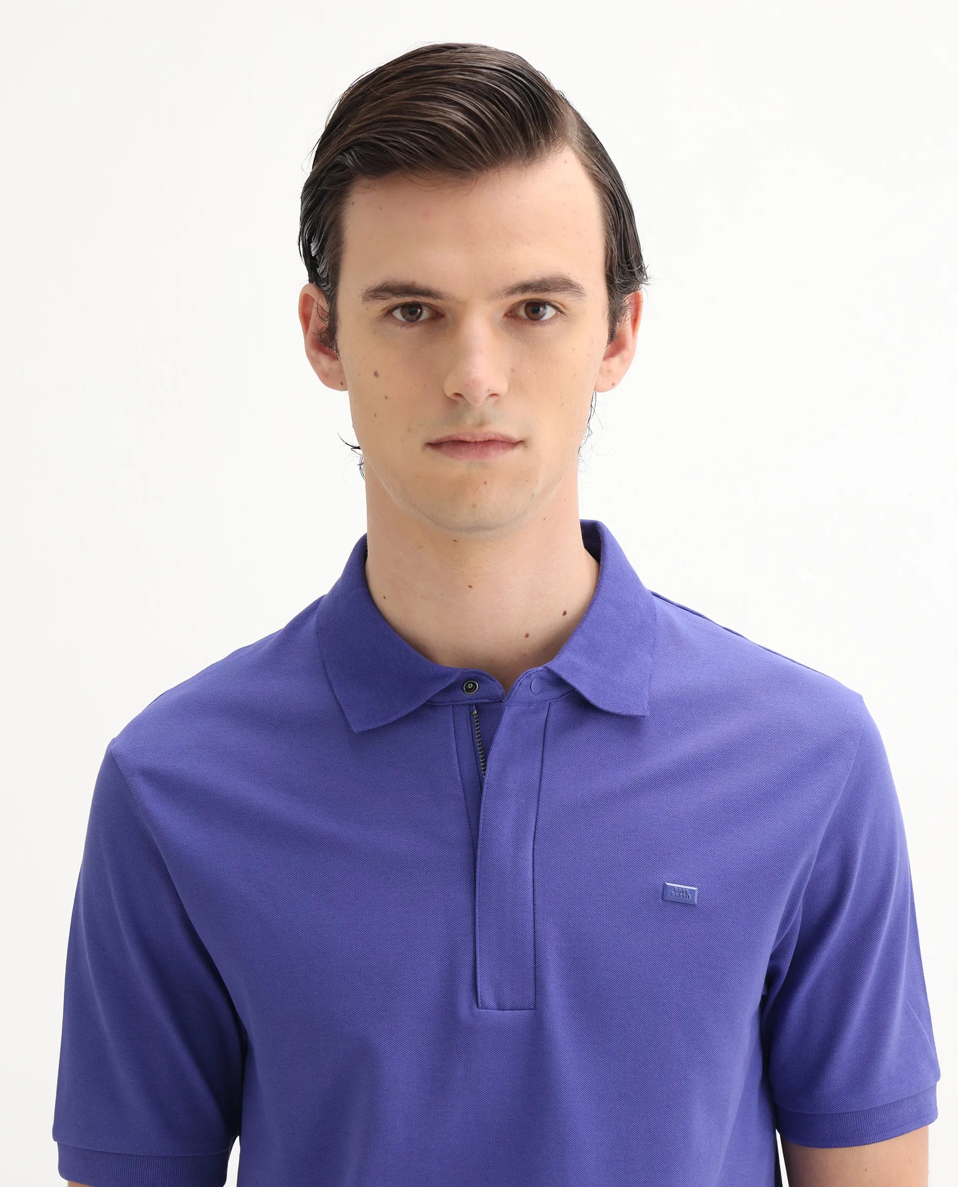 Rare Rabbit Men's Salis-25 Purple Cotton Plain Regular Fit Half Sleeve Polo
