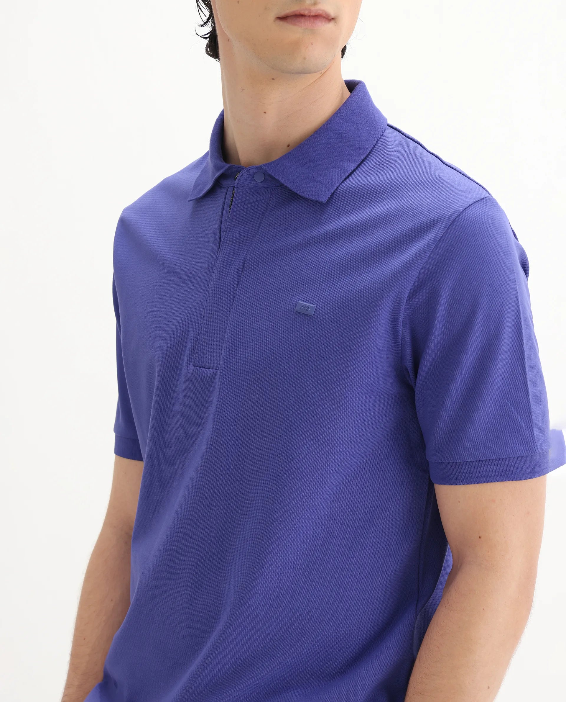 Rare Rabbit Men's Salis-25 Purple Cotton Plain Regular Fit Half Sleeve Polo