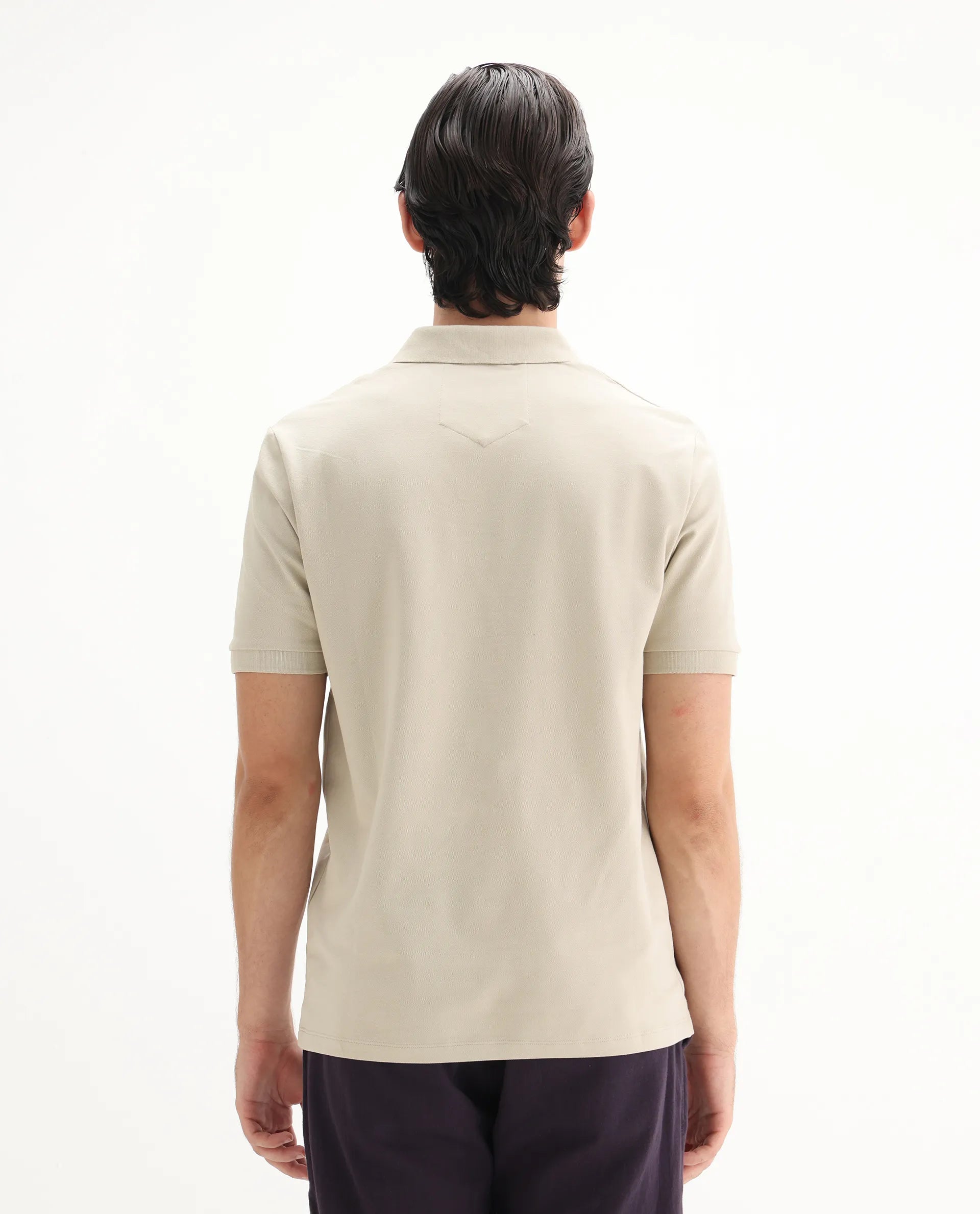 Rare Rabbit Men's Salis-25 Beige Cotton Plain Regular Fit Half Sleeve Polo