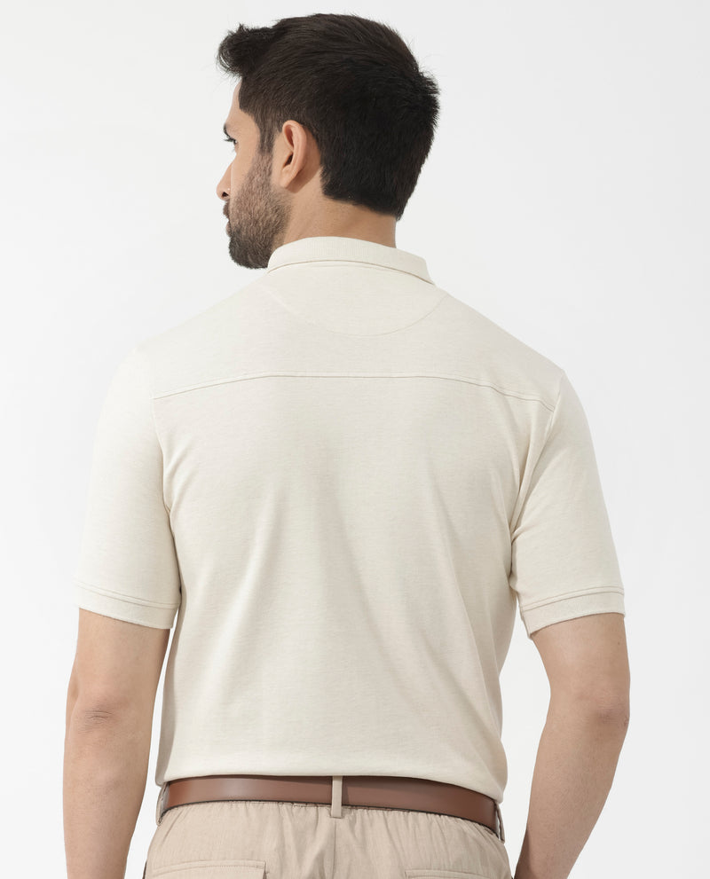 Rare Rabbit Men's Salismel Beige Half Sleeves Solid Polo T-Shirt