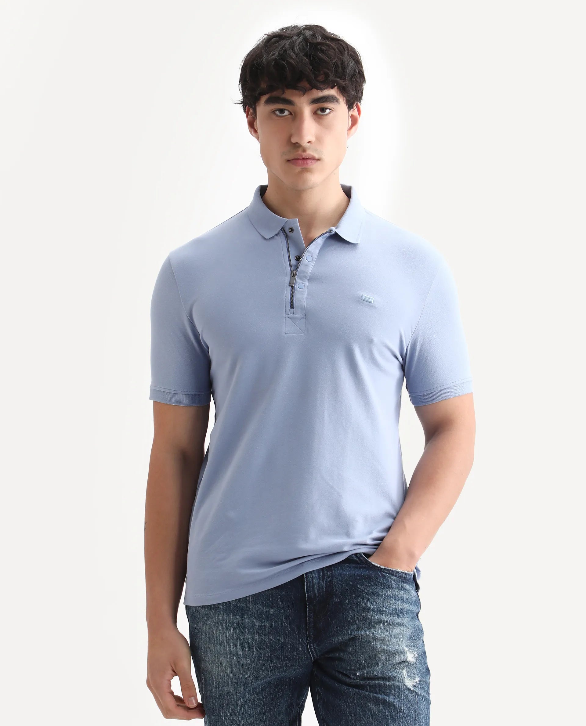 Rare Rabbit Men's Saliso Light Purple Cotton Plain Regular Fit Half Sleeve Polo
