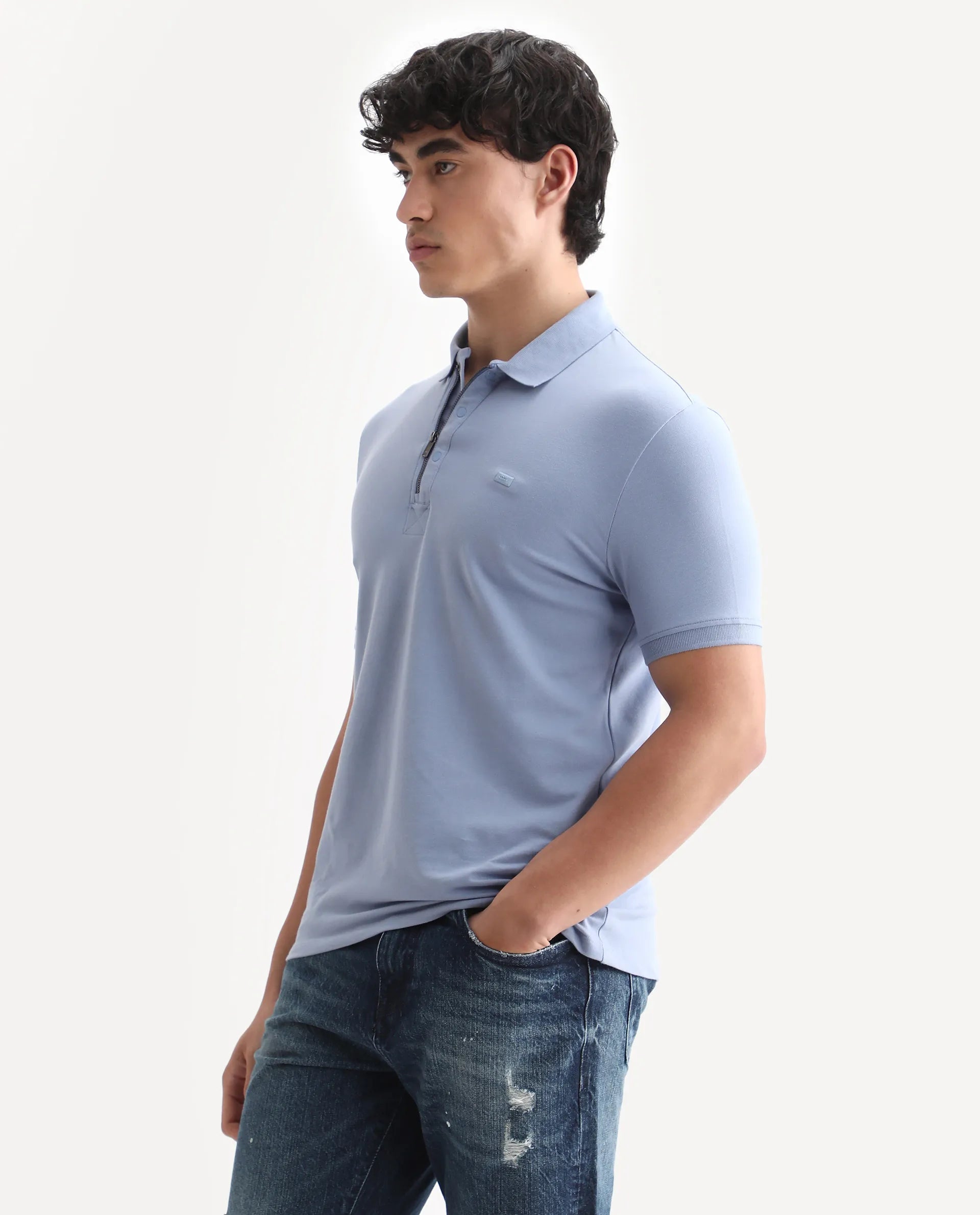 Rare Rabbit Men's Saliso Light Purple Cotton Plain Regular Fit Half Sleeve Polo