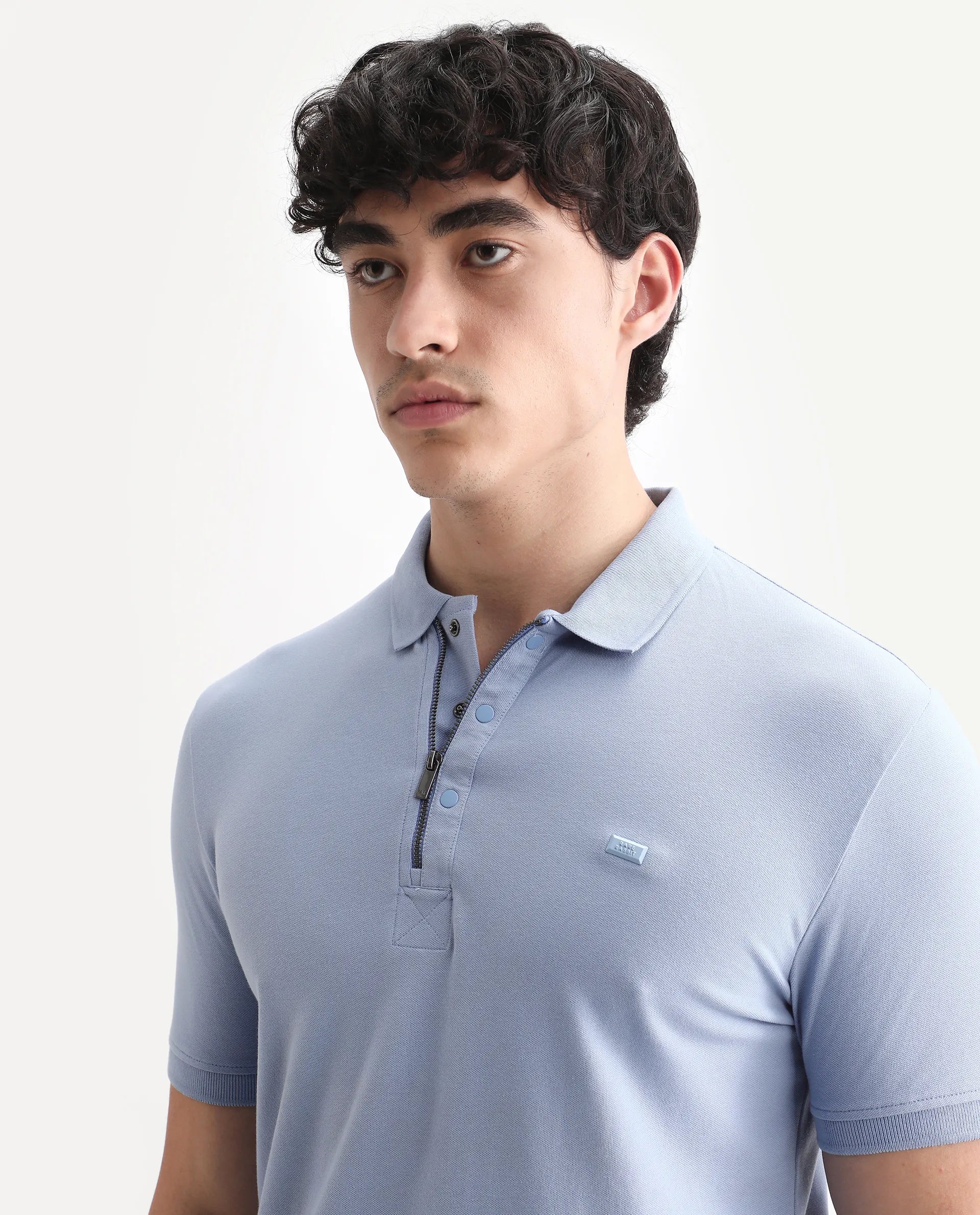 Rare Rabbit Men's Saliso Light Purple Cotton Plain Regular Fit Half Sleeve Polo