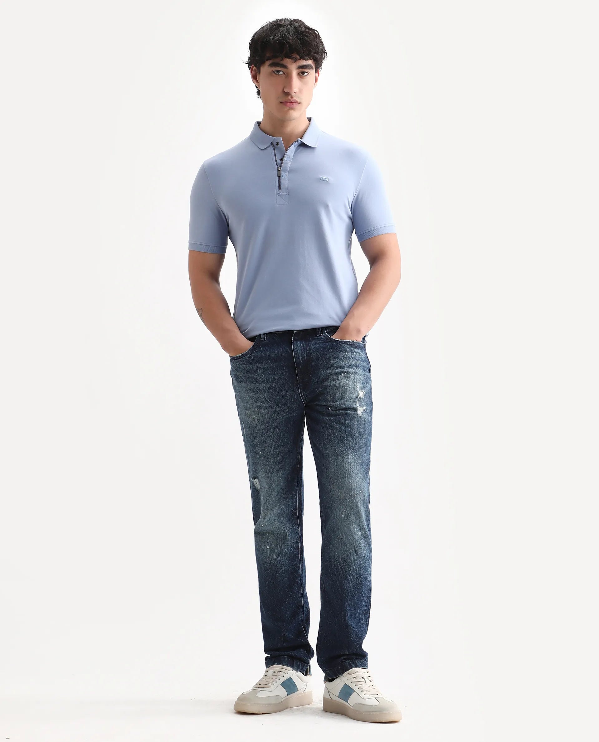 Rare Rabbit Men's Saliso Light Purple Cotton Plain Regular Fit Half Sleeve Polo