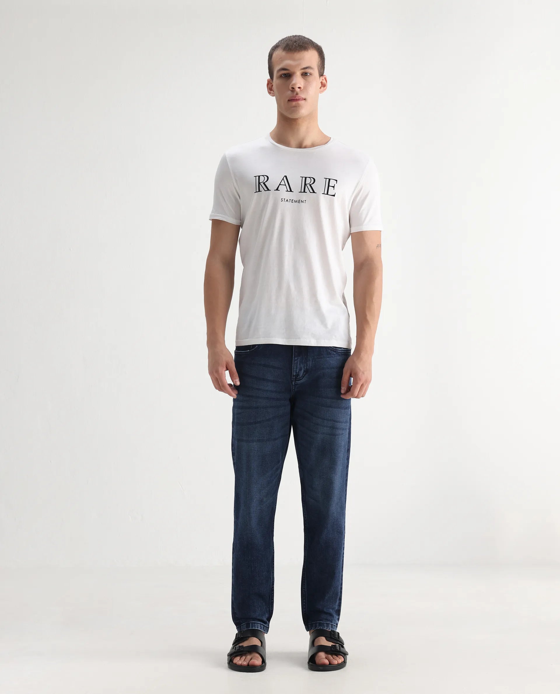 Rare Rabbit Men's Sam-2 Dusky Blue Cotton Plain Kurt Carrot Fit Jeans