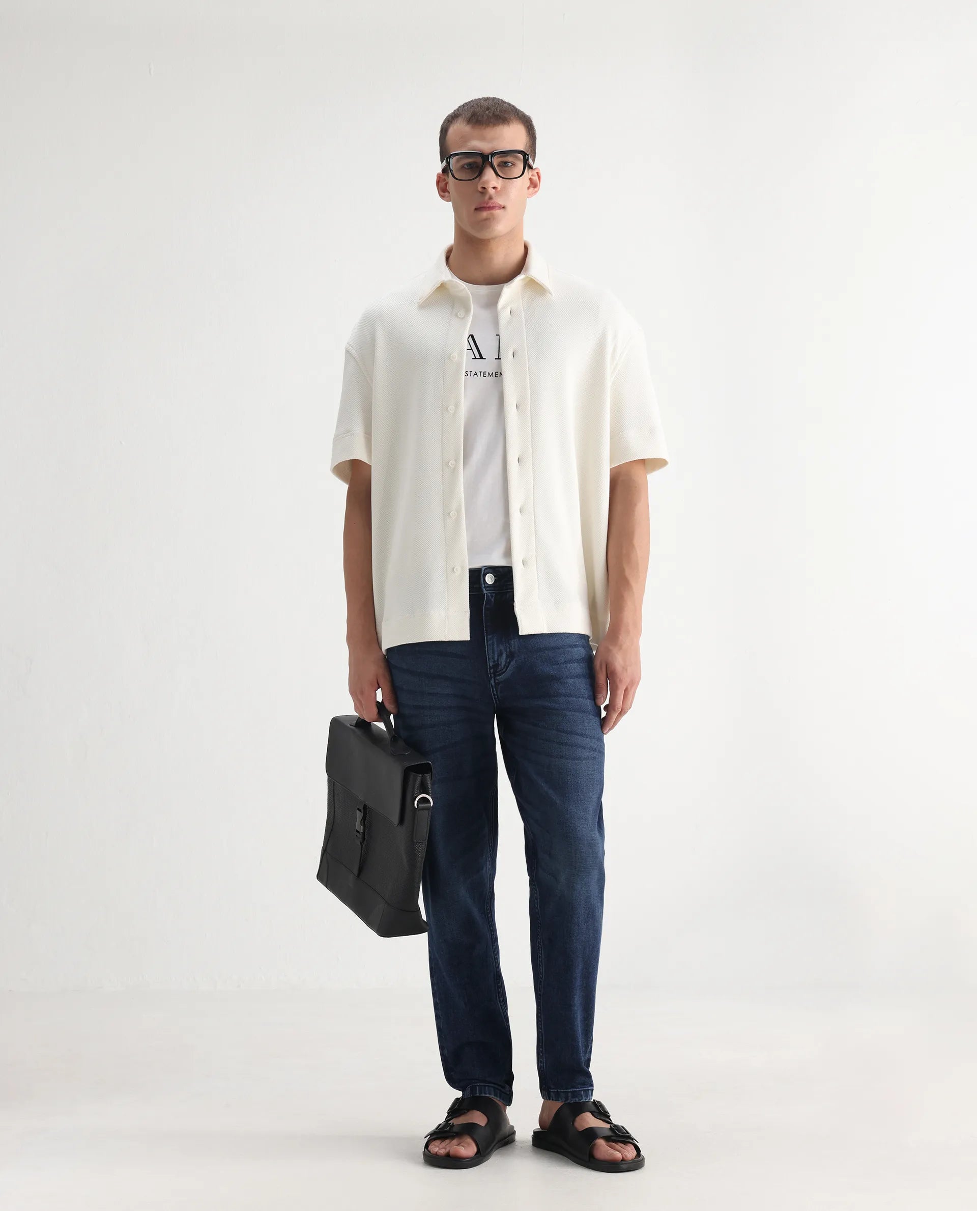 Rare Rabbit Men's Sam-2 Dusky Blue Cotton Plain Kurt Carrot Fit Jeans