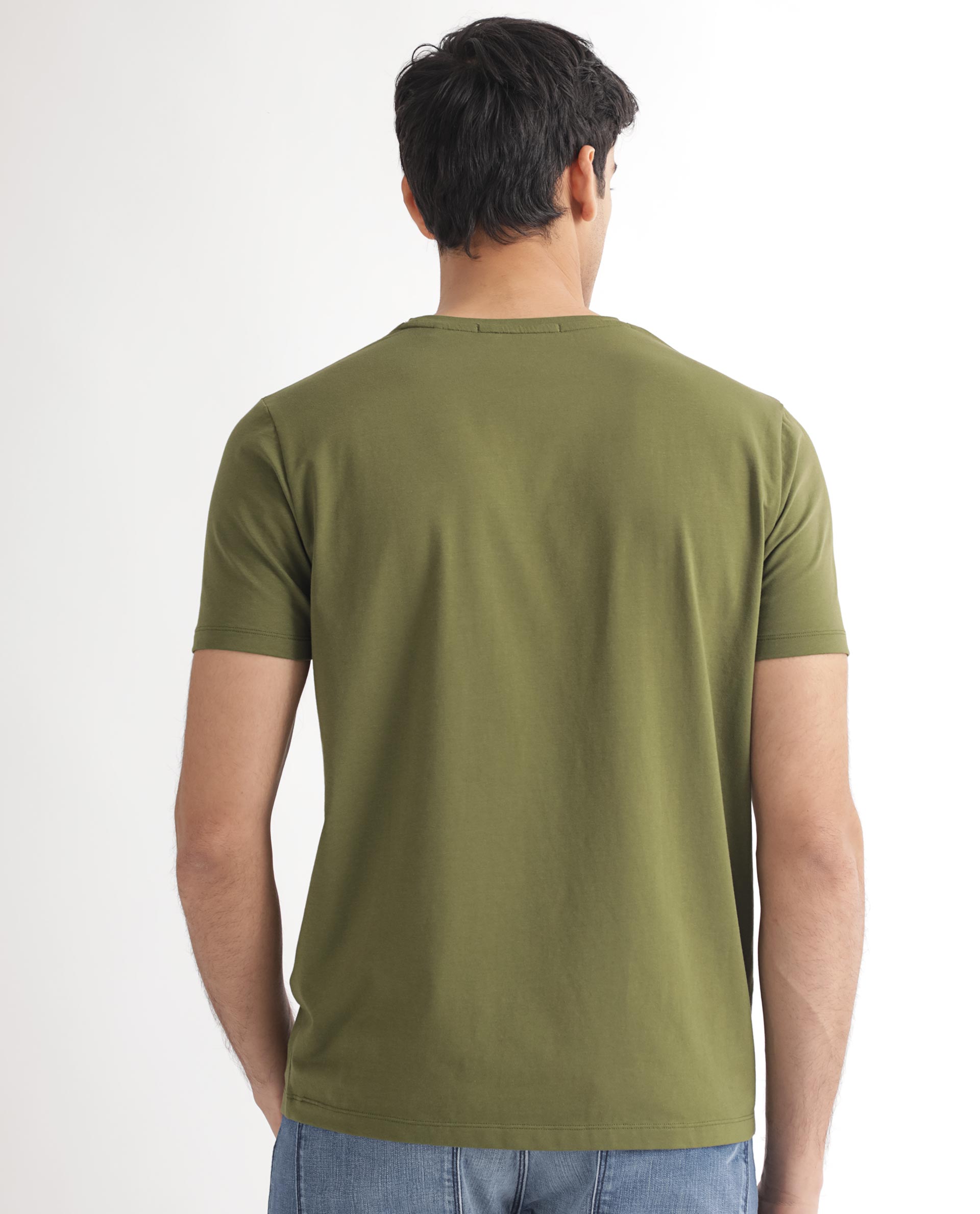 Rare Rabbit Men's Castel Green Crew Neck Graphic Print Branded Half Sleeves T-Shirt