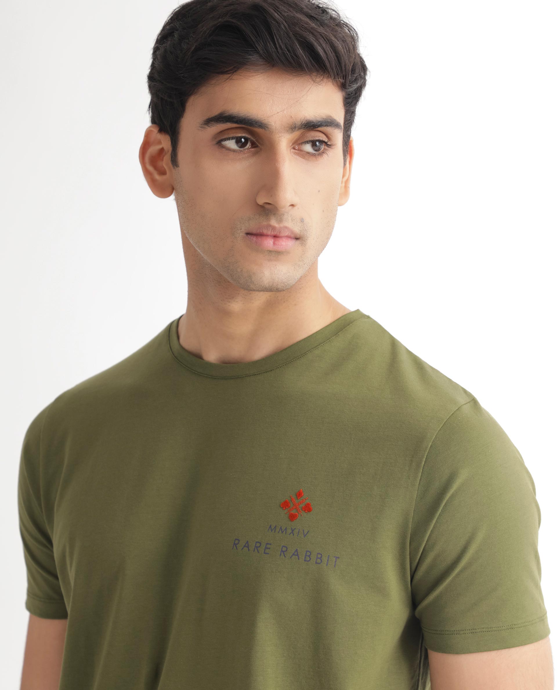 Rare Rabbit Men's Castel Green Crew Neck Graphic Print Branded Half Sleeves T-Shirt