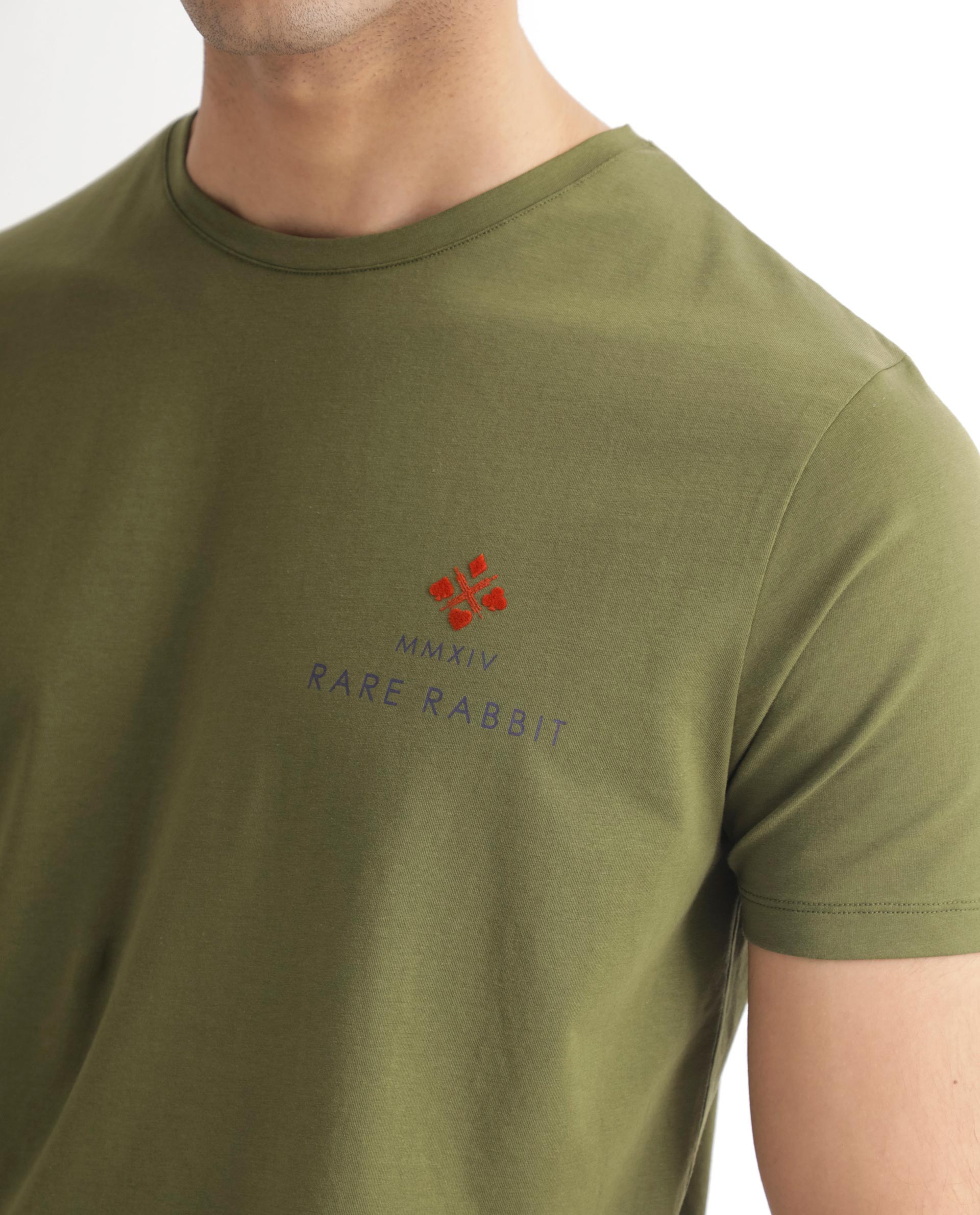 Rare Rabbit Men's Castel Green Crew Neck Graphic Print Branded Half Sleeves T-Shirt