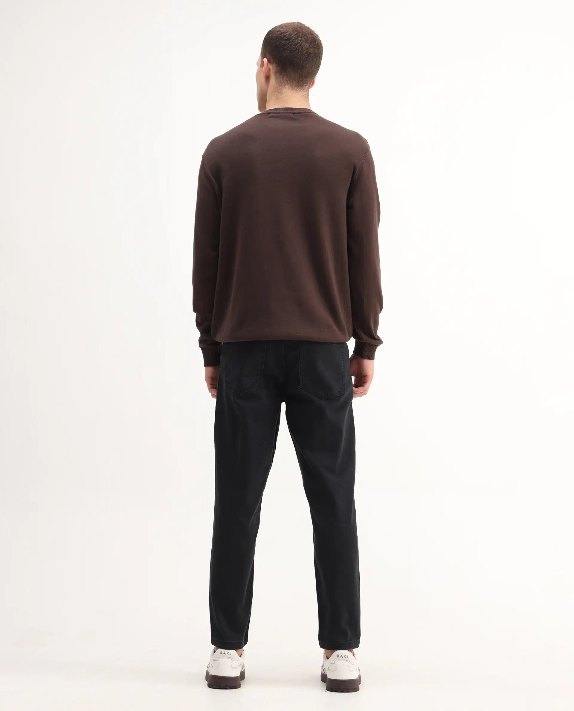 Rare Rabbit Men's Sam-2 Black Cotton Plain Kurt Carrot Fit Jeans