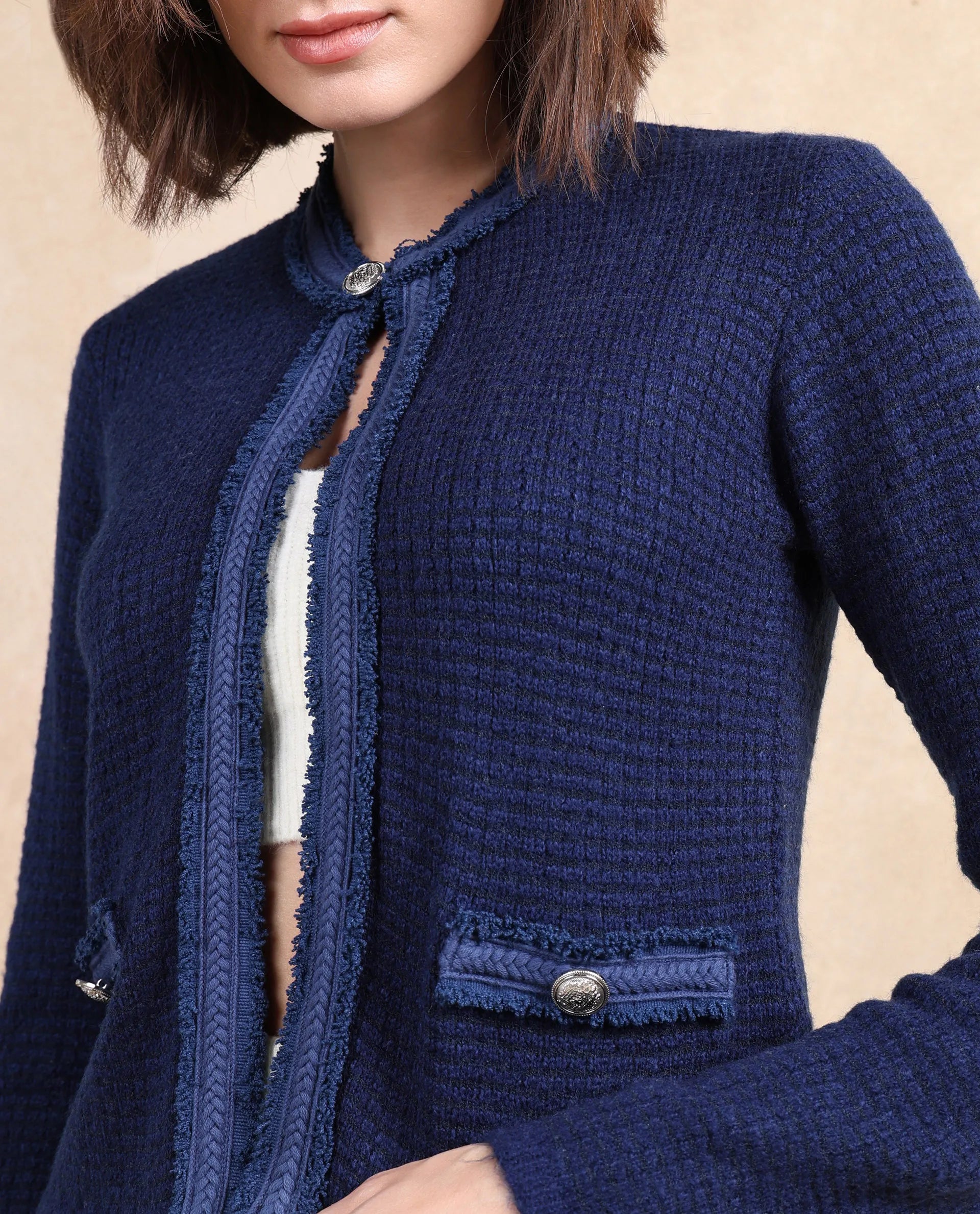 Rareism Women Samsum Navy Plain Shrug