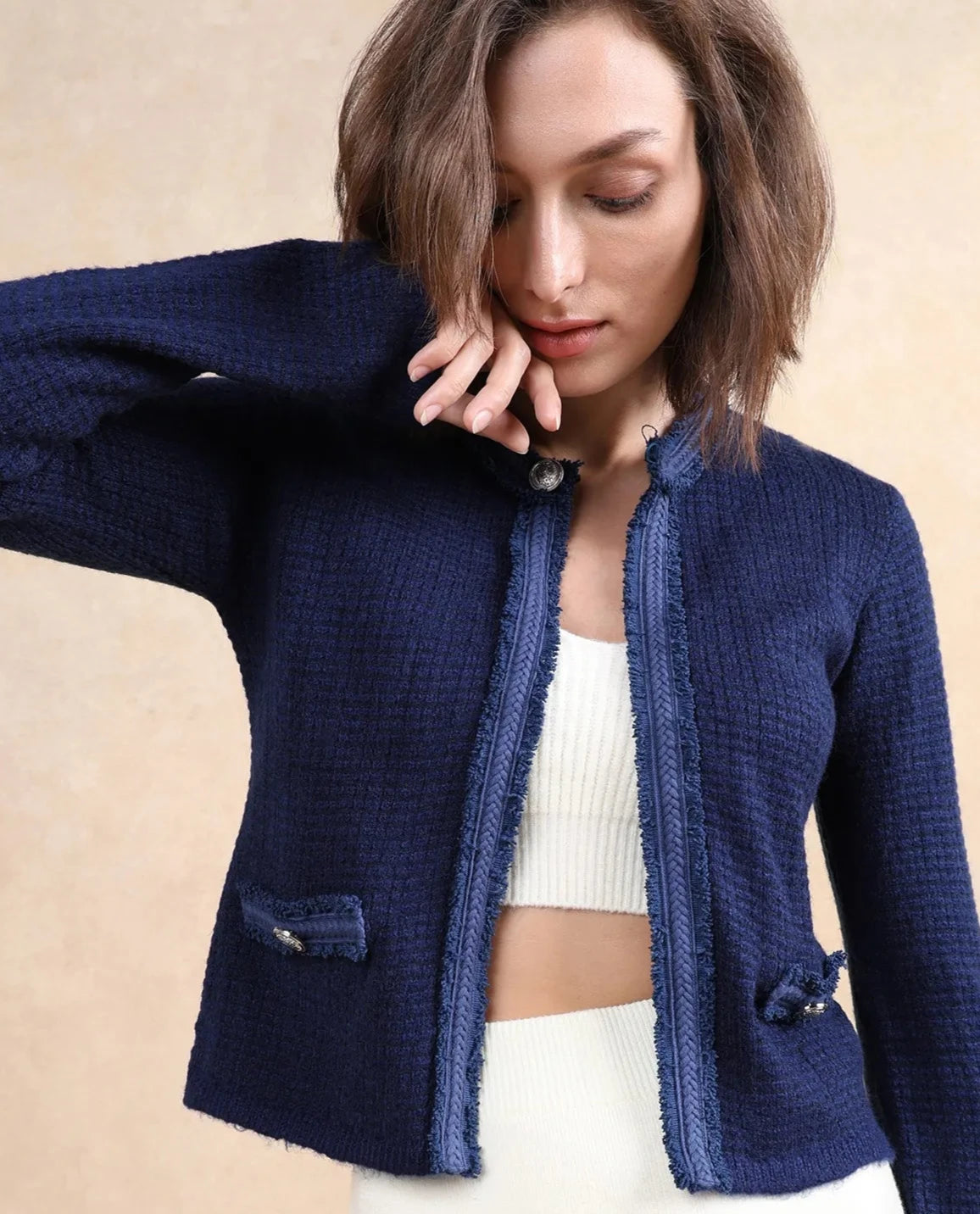 Rareism Women Samsum Navy Plain Shrug