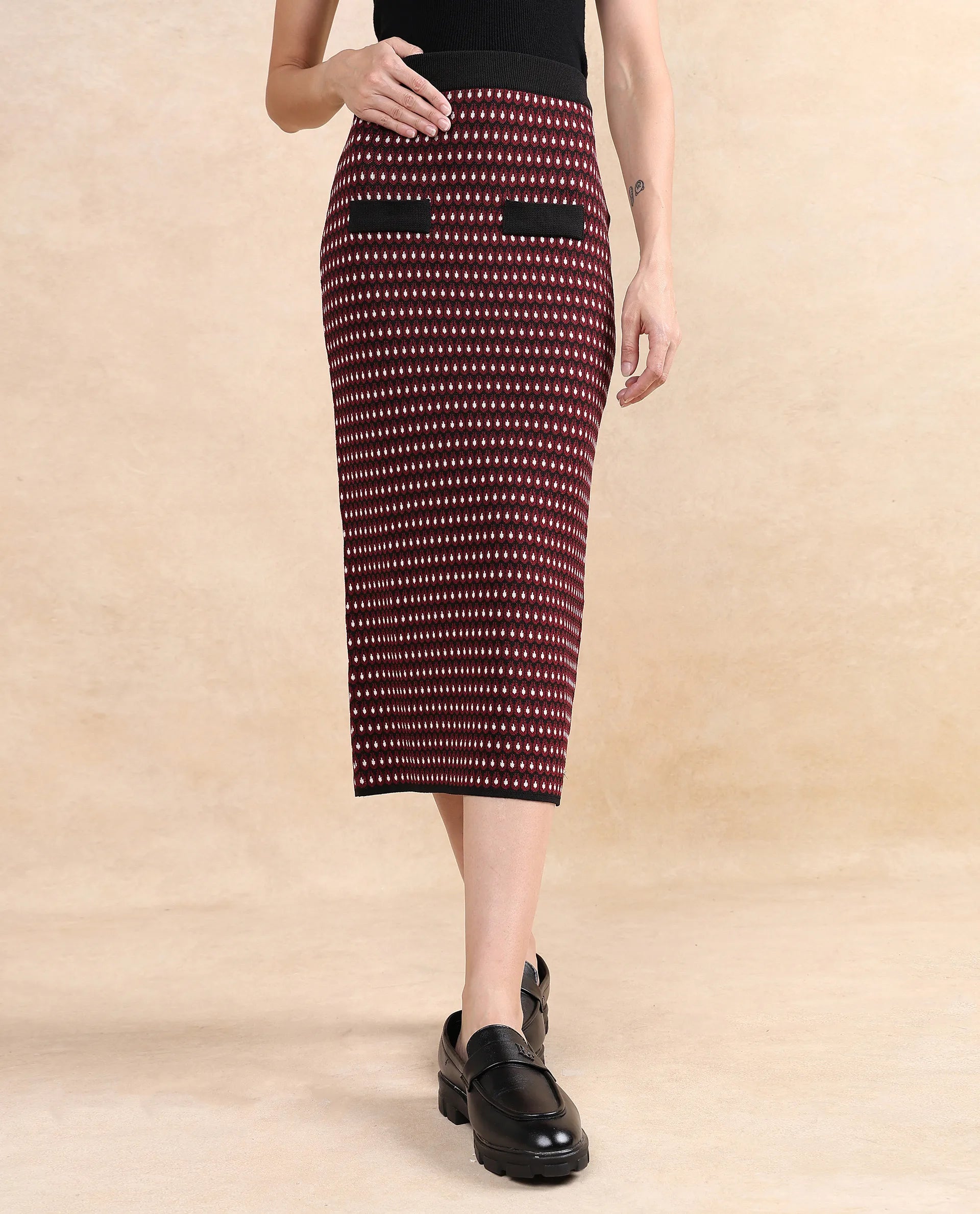 Rareism Women Sanayi B Maroon Relaxed Fit Printed Skirt