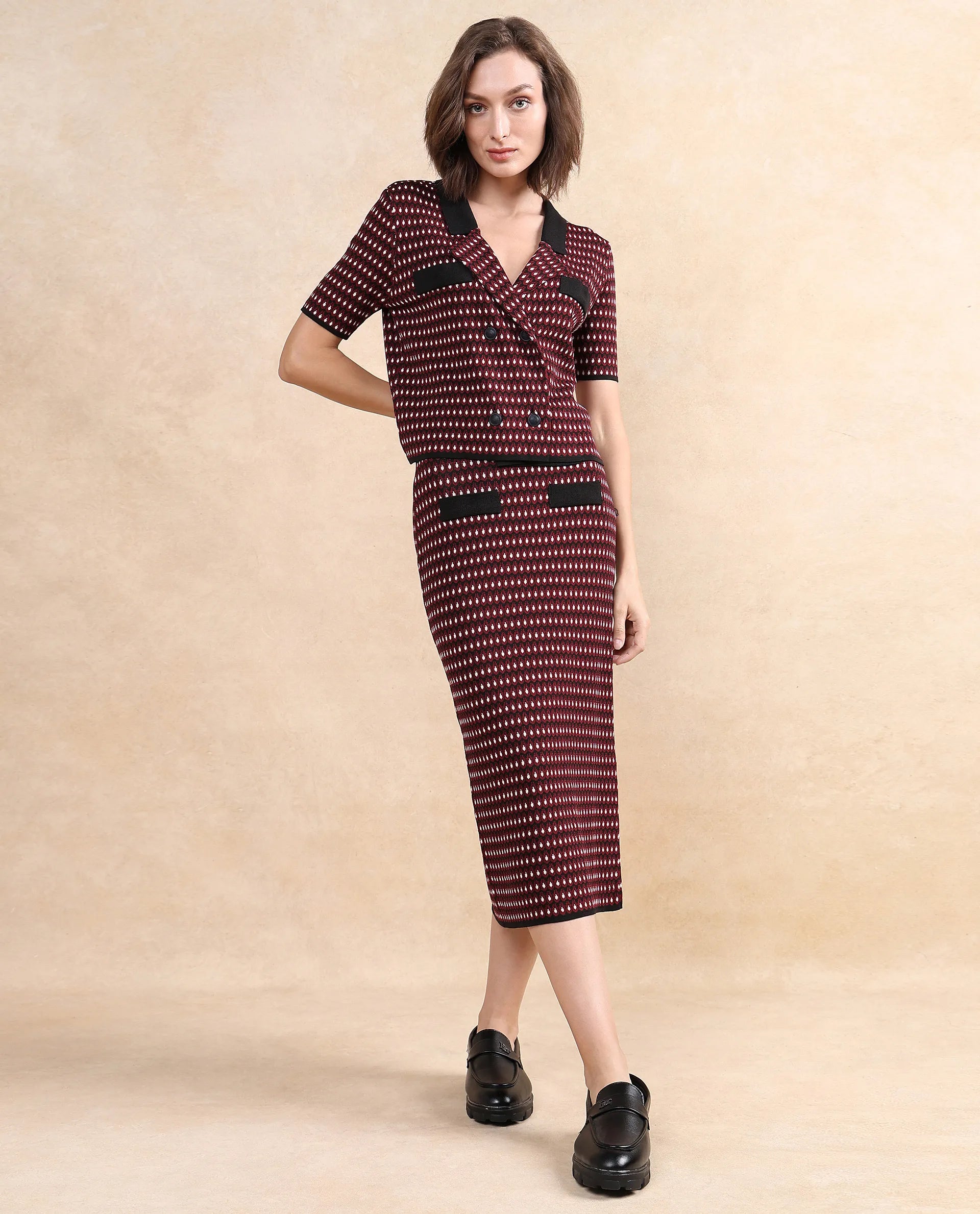 Rareism Women Sanayi B Maroon Relaxed Fit Printed Skirt