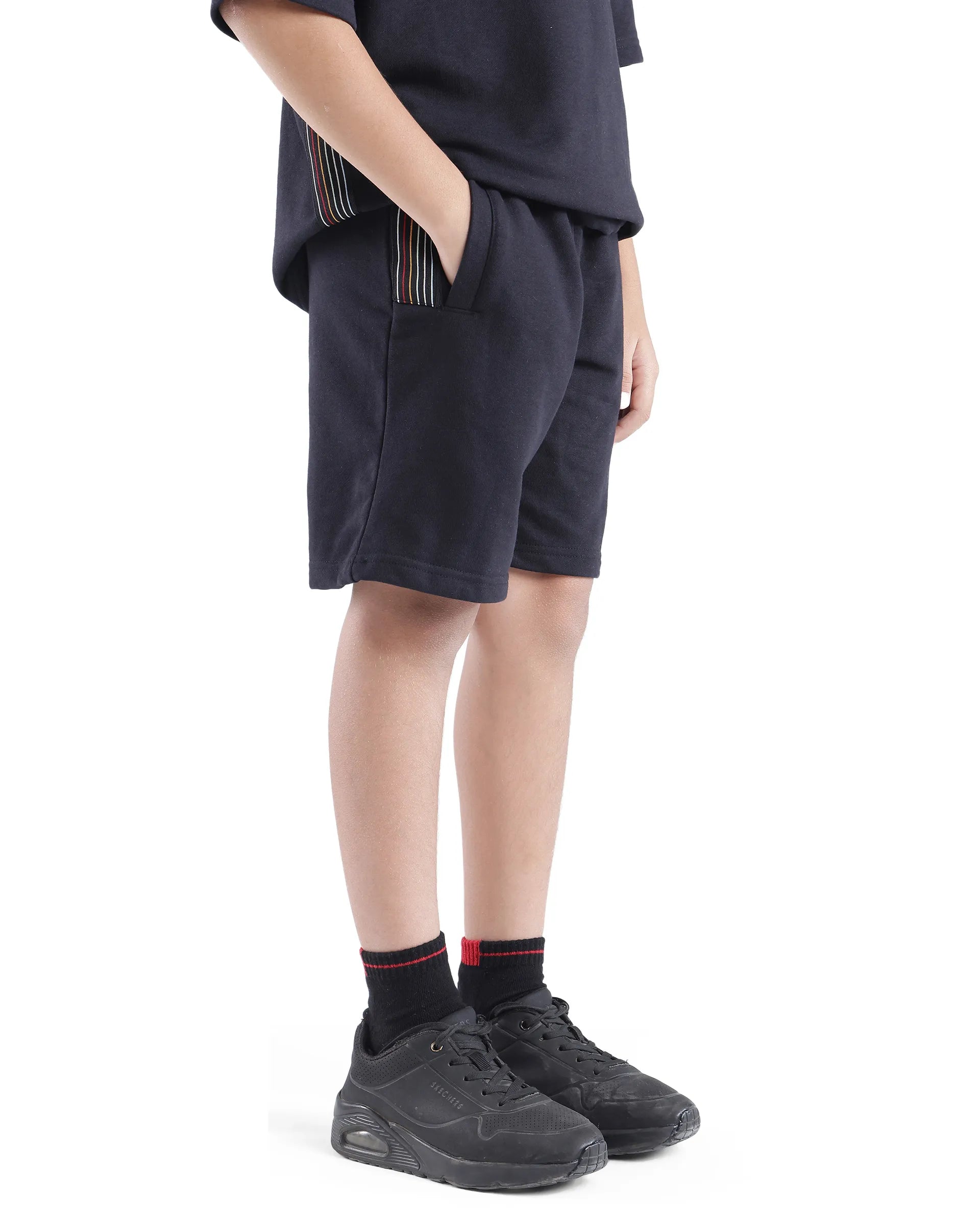 Rare Ones Kids San Black Cotton Applique Boxy Shorts