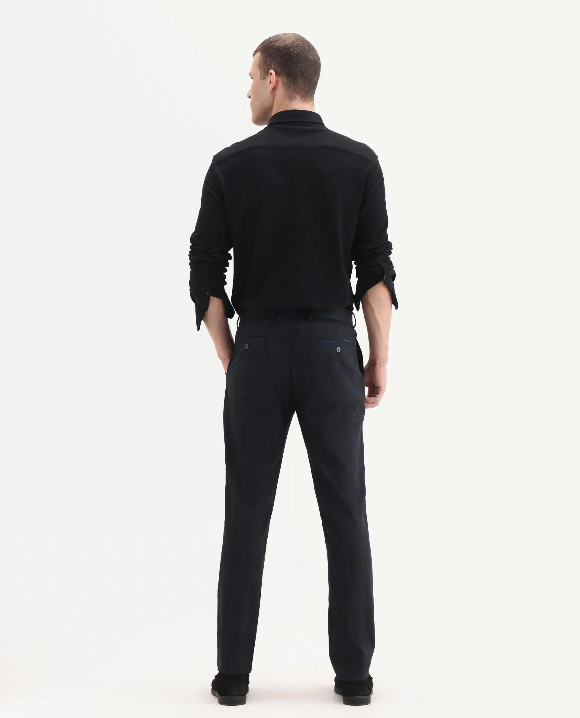 Rare Rabbit Men's Sander Navy Polyester Checked Print Regular Fit Trouser